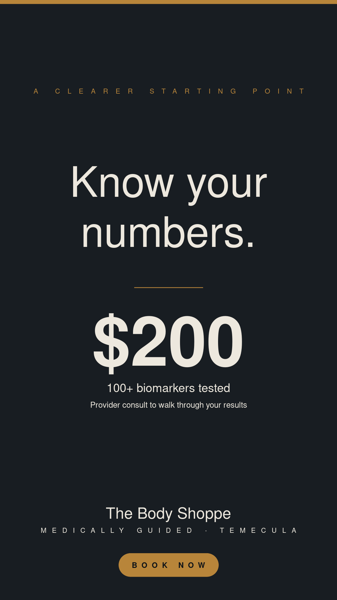 The Body Shoppe Facebook ad: Lab Panel + Consult. $200.