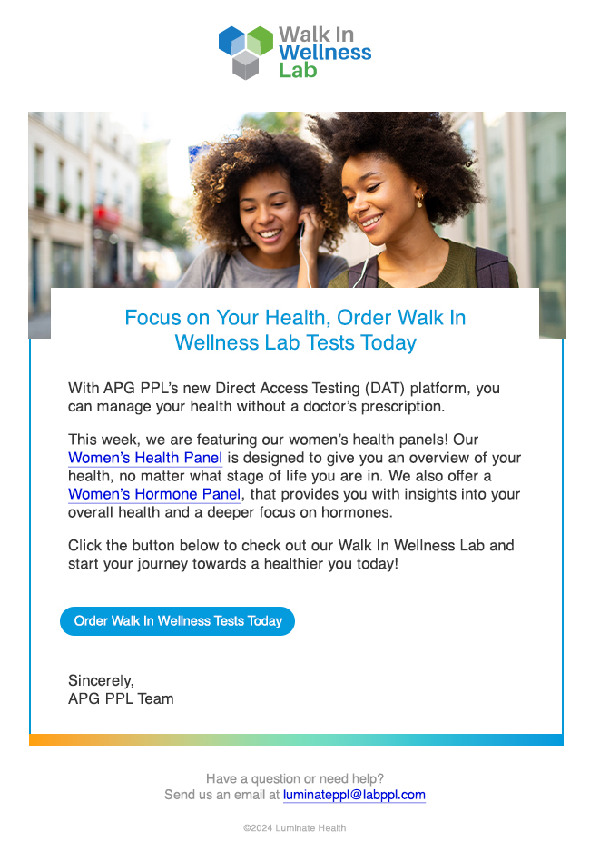 Walk In Wellness Lab Facebook ad: Focus on Your Health!
