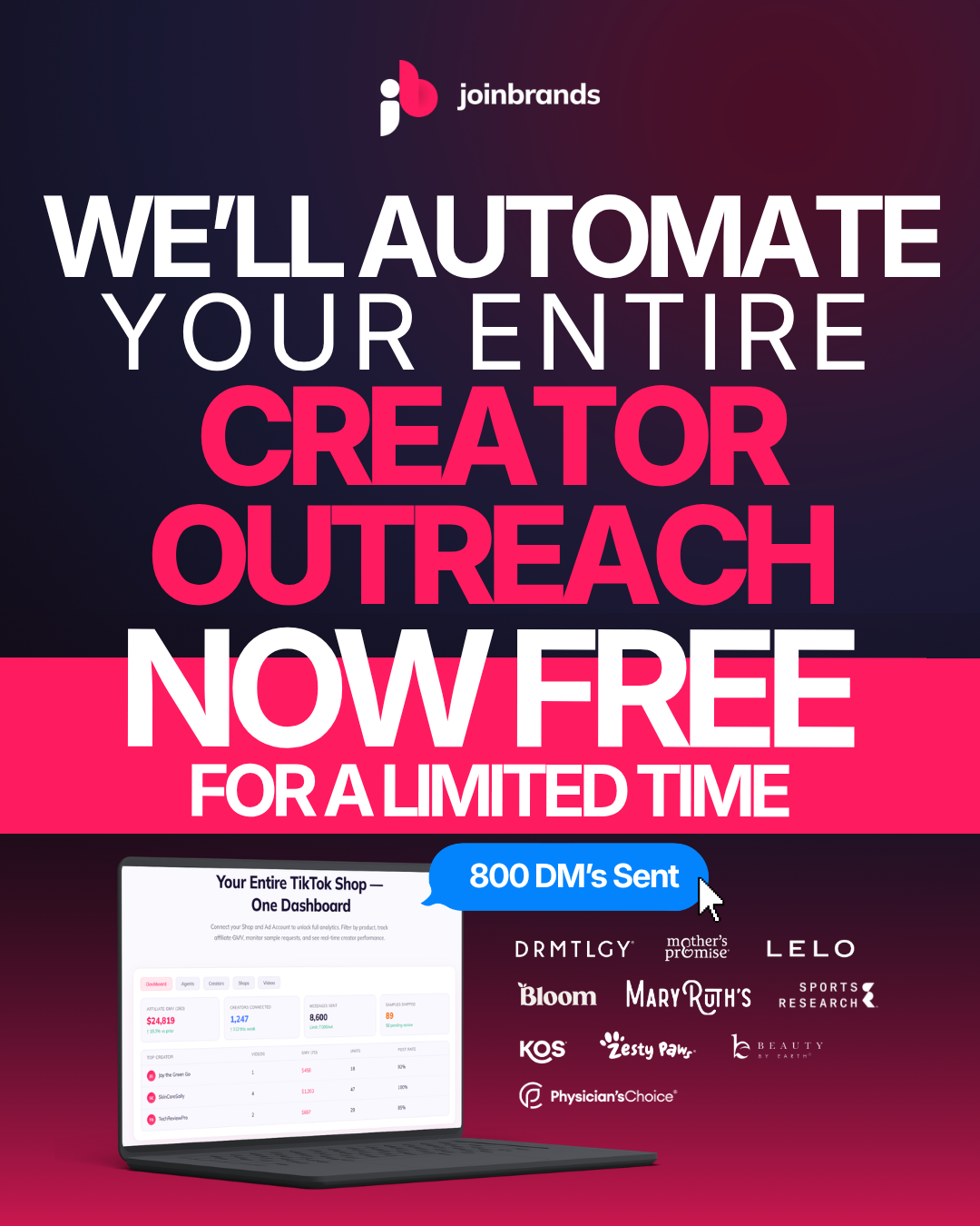JoinBrands for Brands Facebook ad: Automate Your Entire Creator Outreach