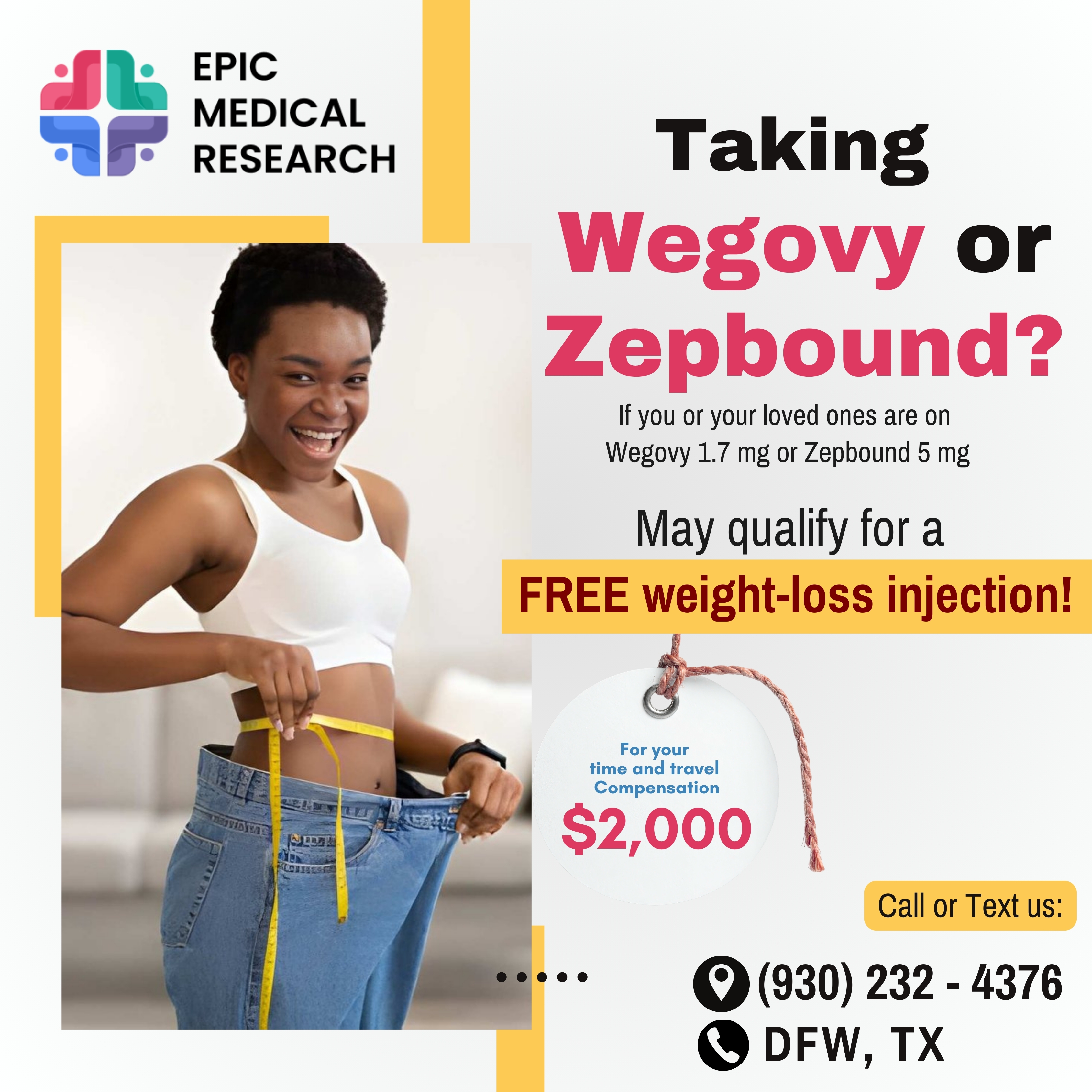 Epic Medical Research Facebook ad: $3,500 + Free Injection!