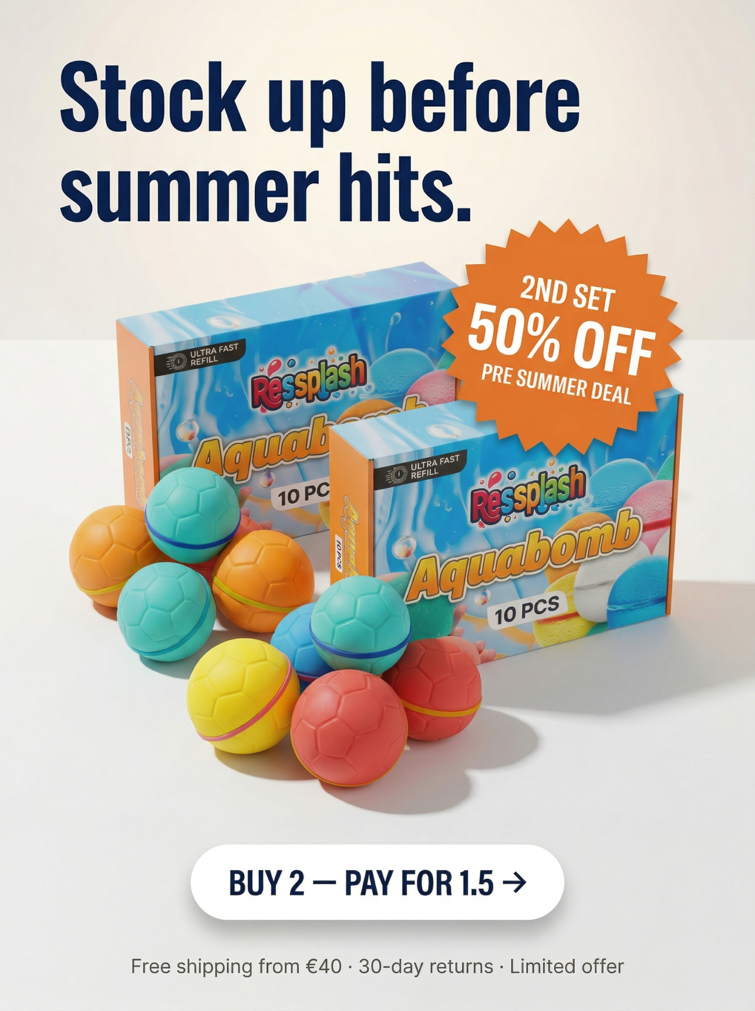 Ressplash Facebook ad: Scoor nu 50% korting op je 2e set!