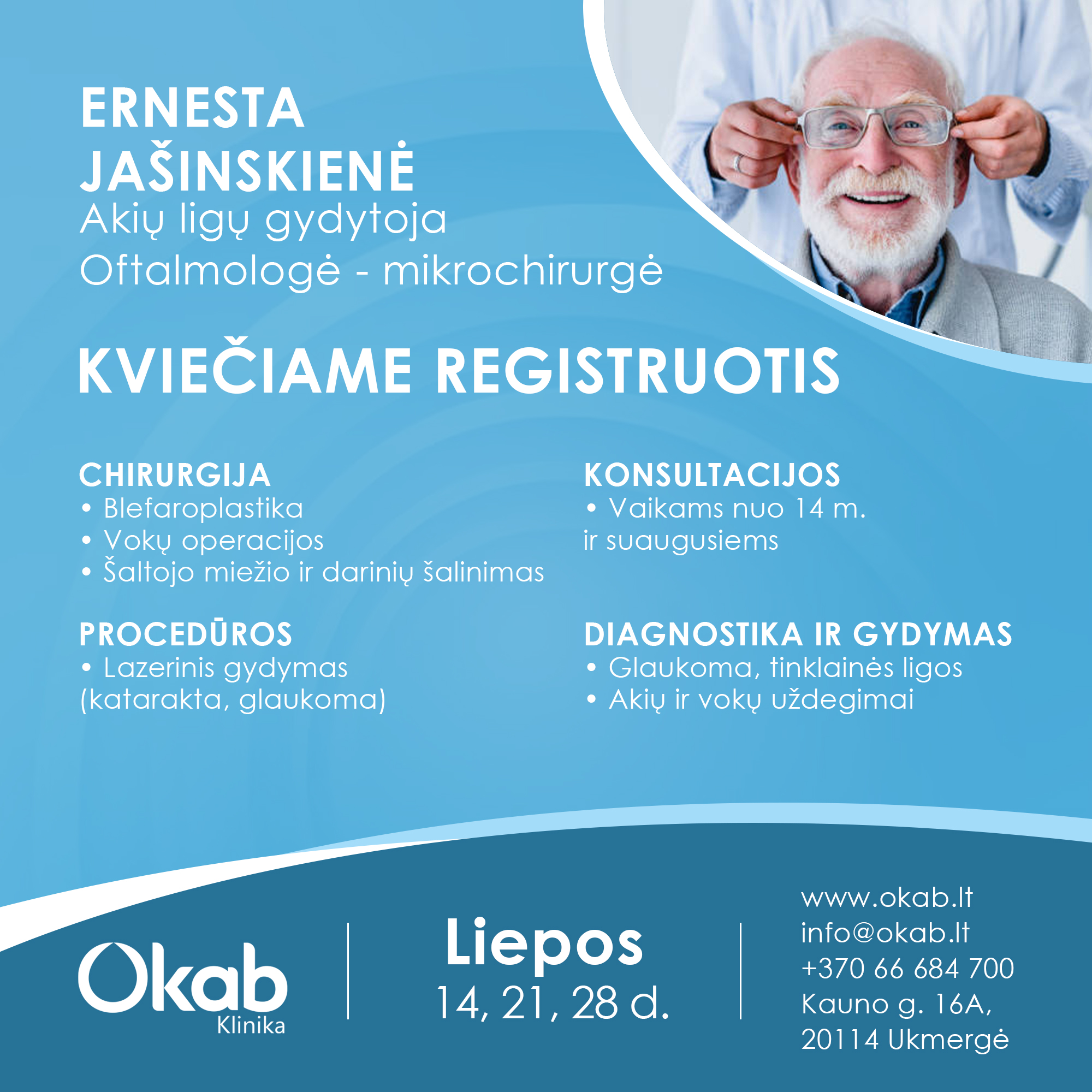 Okab Klinika Facebook ad: Gražesnis ir sveikesnis žvilgsnis, akių vokų chirurgija