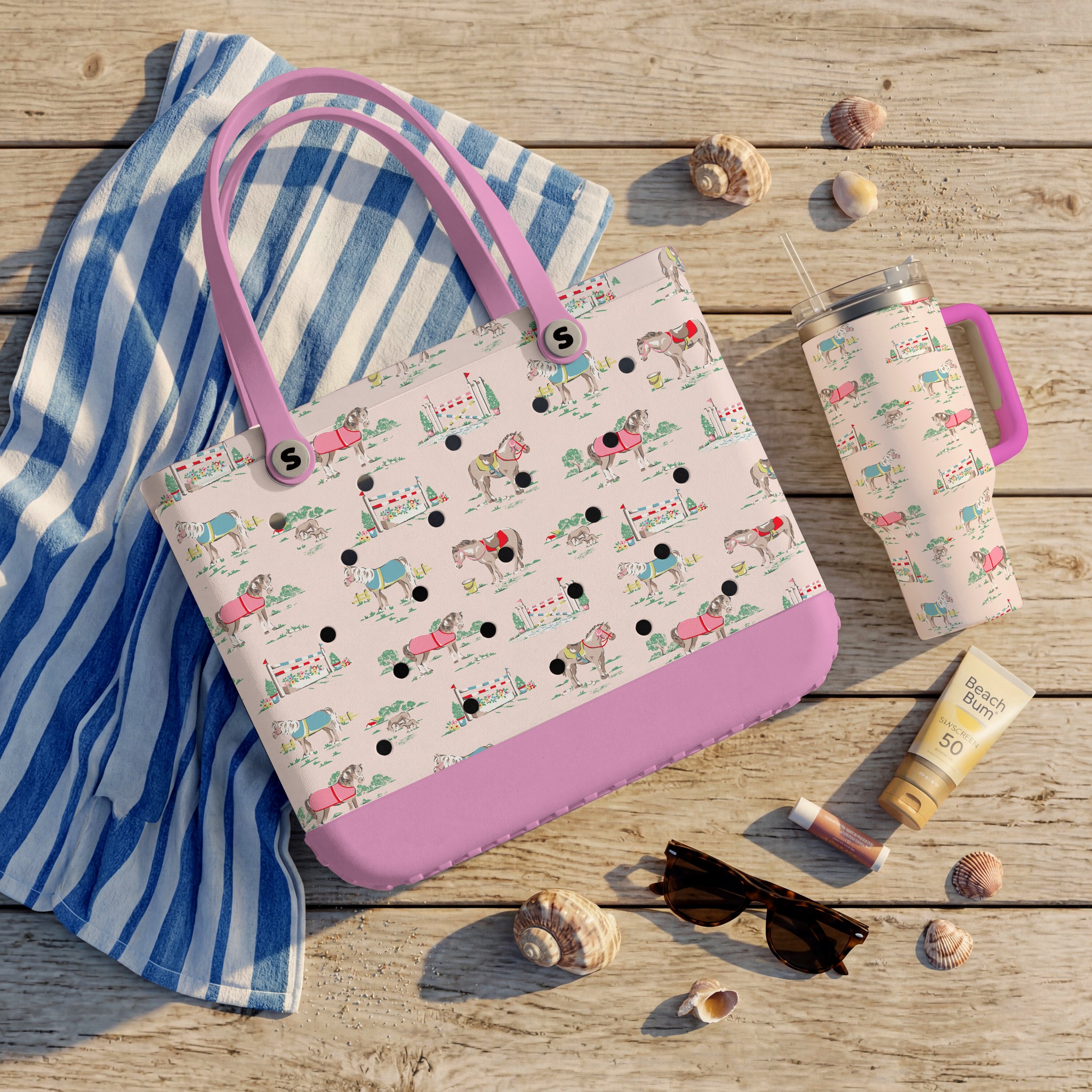 Shineful.net Facebook ad: Shineful Bundle Beach Bag And Tumbler Horse Racing