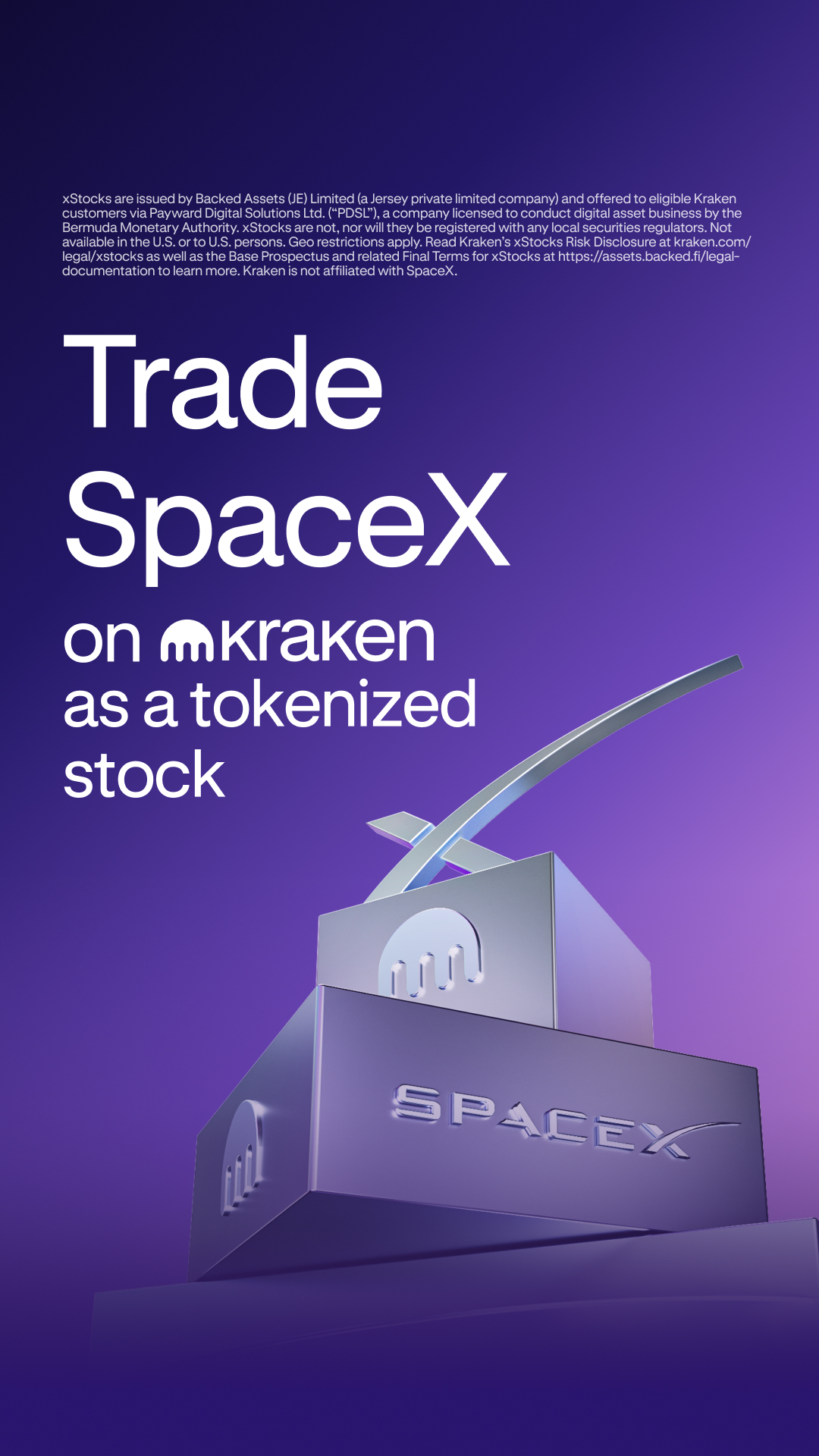 Kraken Digital Asset Exchange Facebook ad: 55+ tokenized US equities available