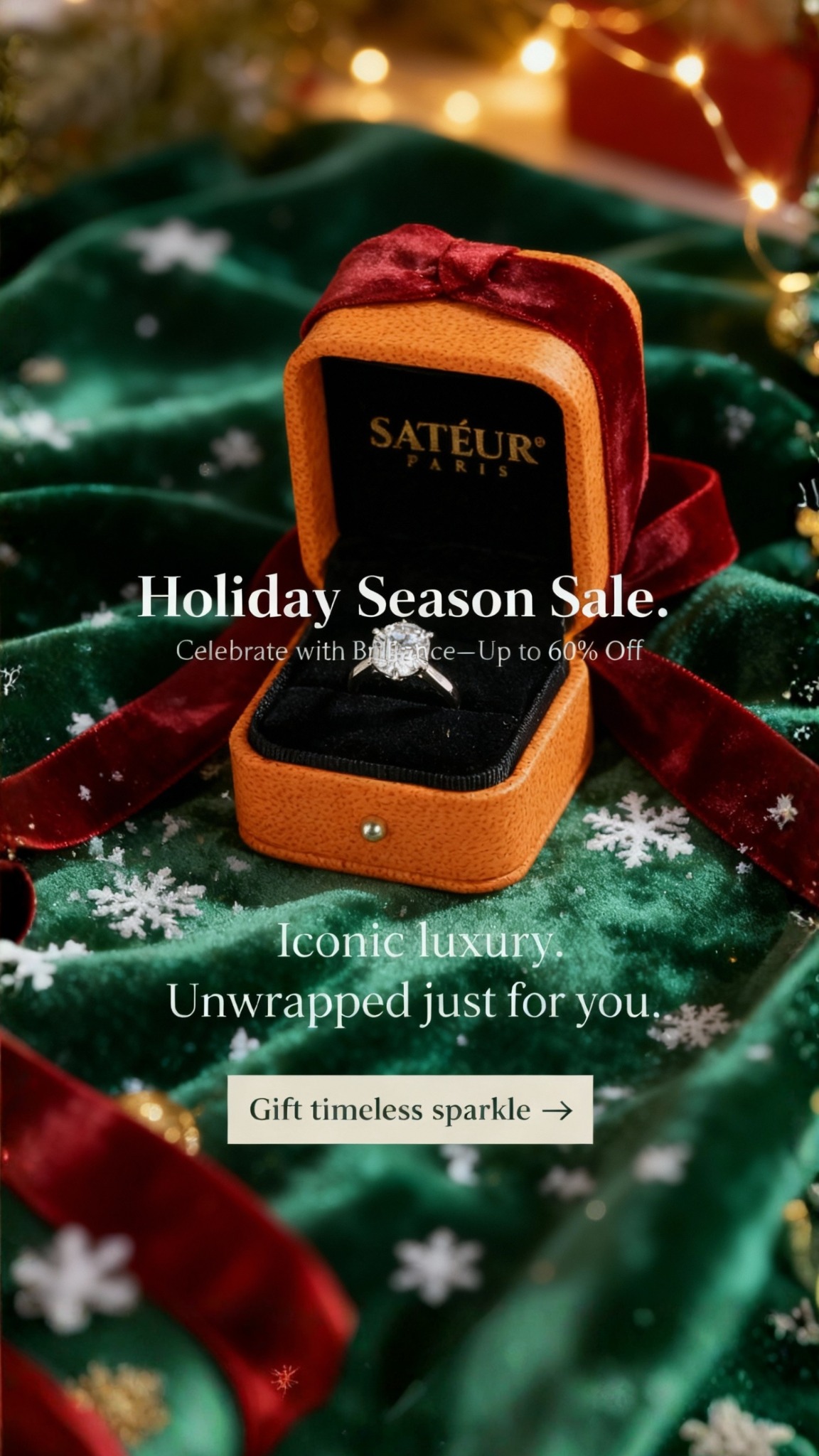 Satéur Facebook ad: Holiday Season Sale, Up to 60% Off