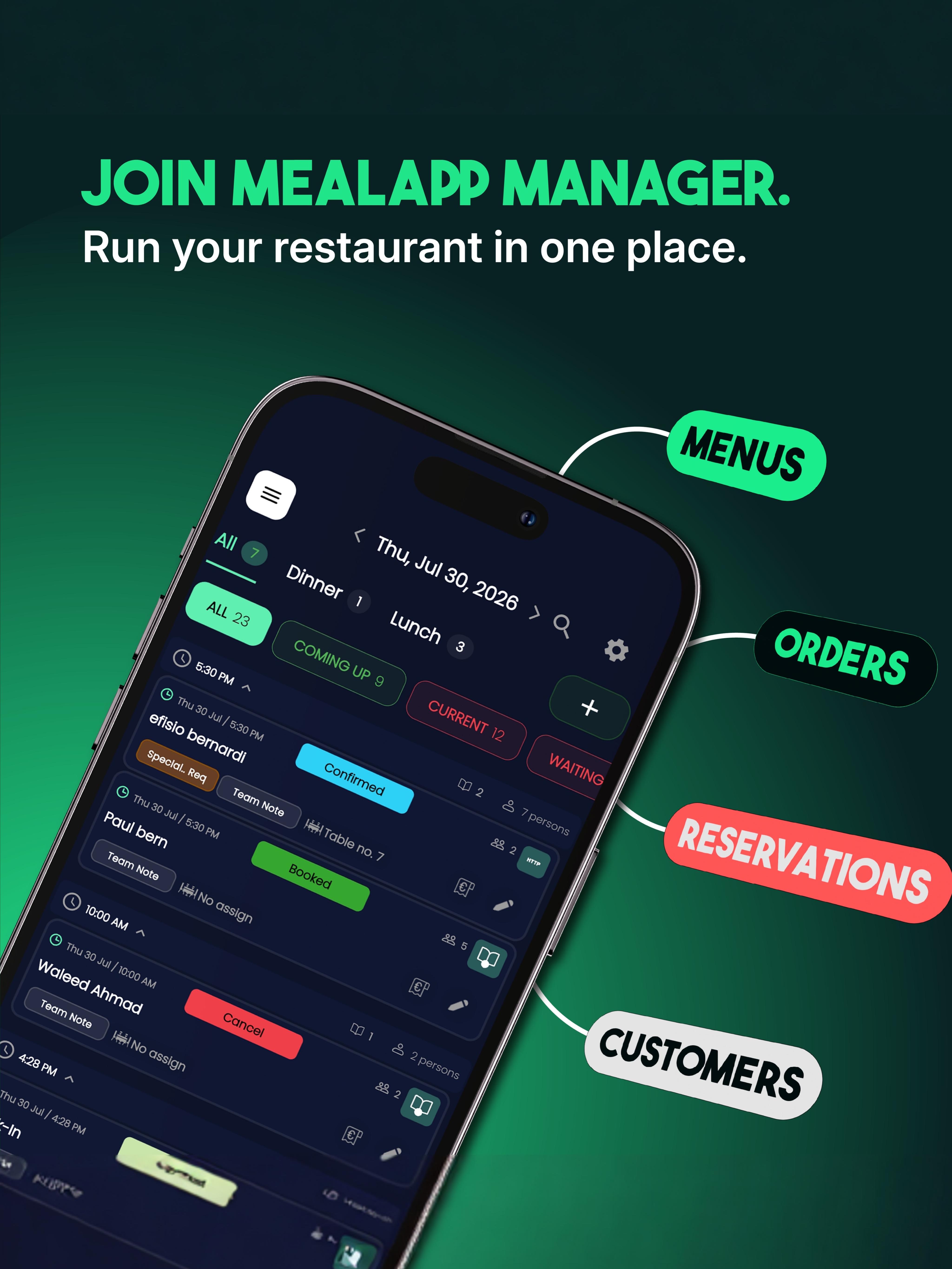 MealApp Facebook ad: Manage reservations, tables and availability from one…