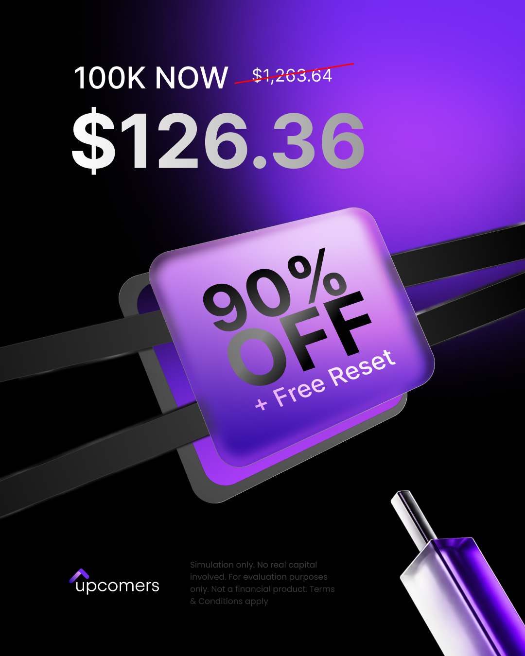 Upcomers.com Facebook ad: 90% OFF & 2 FREE