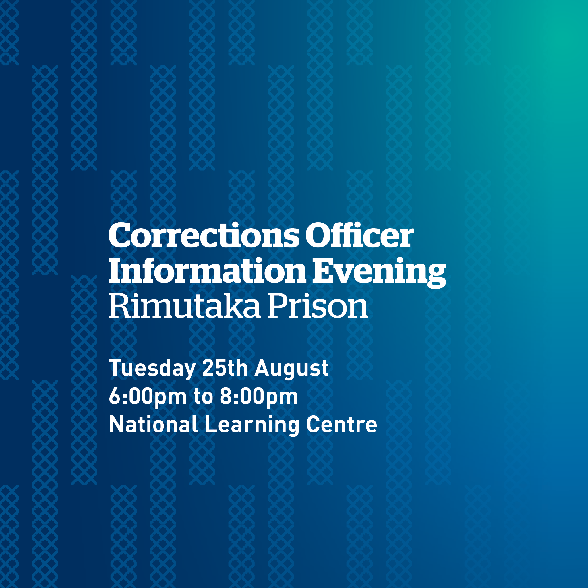 Corrections NZ Facebook ad: Department of Corrections Information Evening - Rimutaka…
