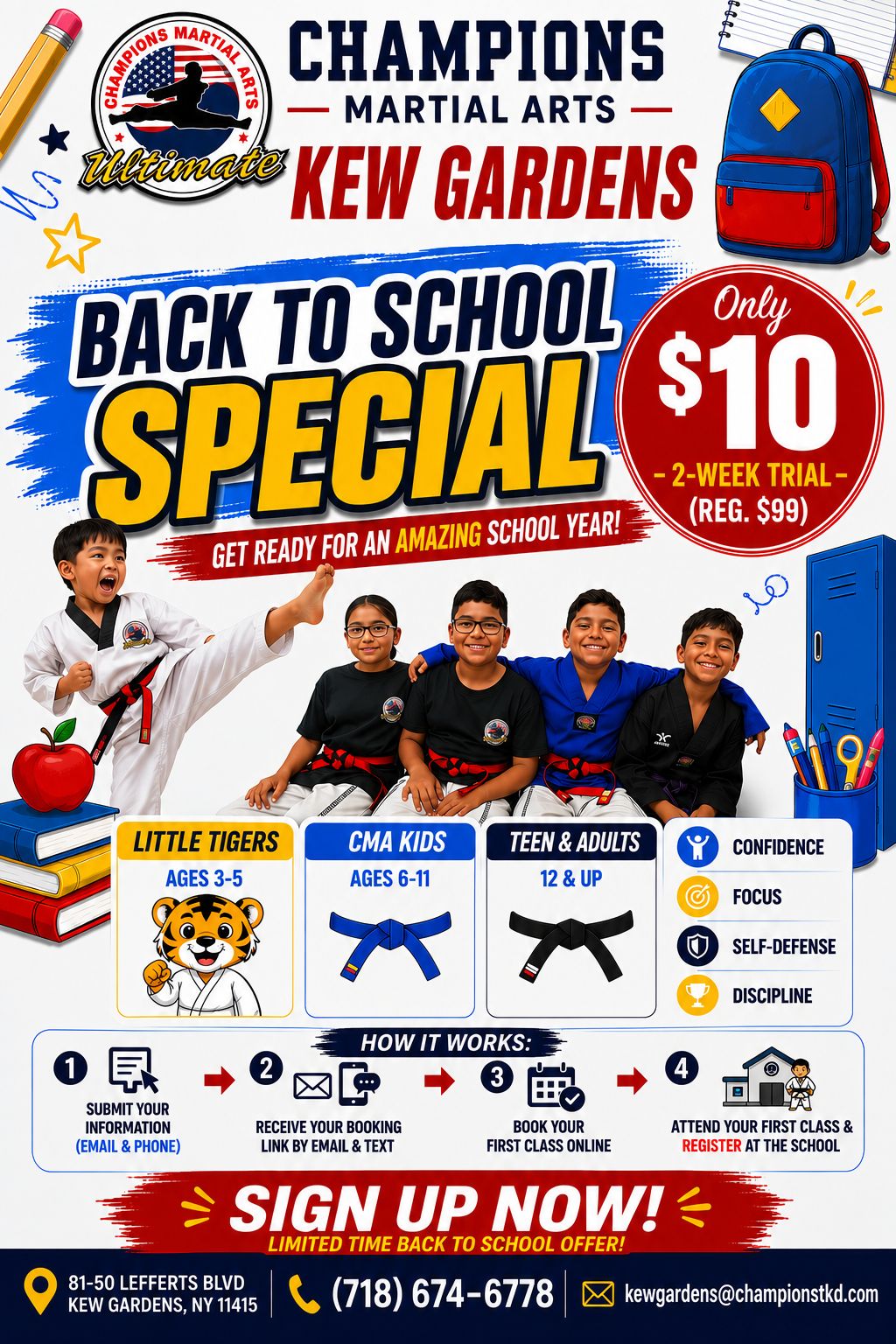 Champions Martial Arts Kew Gardens Facebook ad: BUILD STRONGER KIDS.