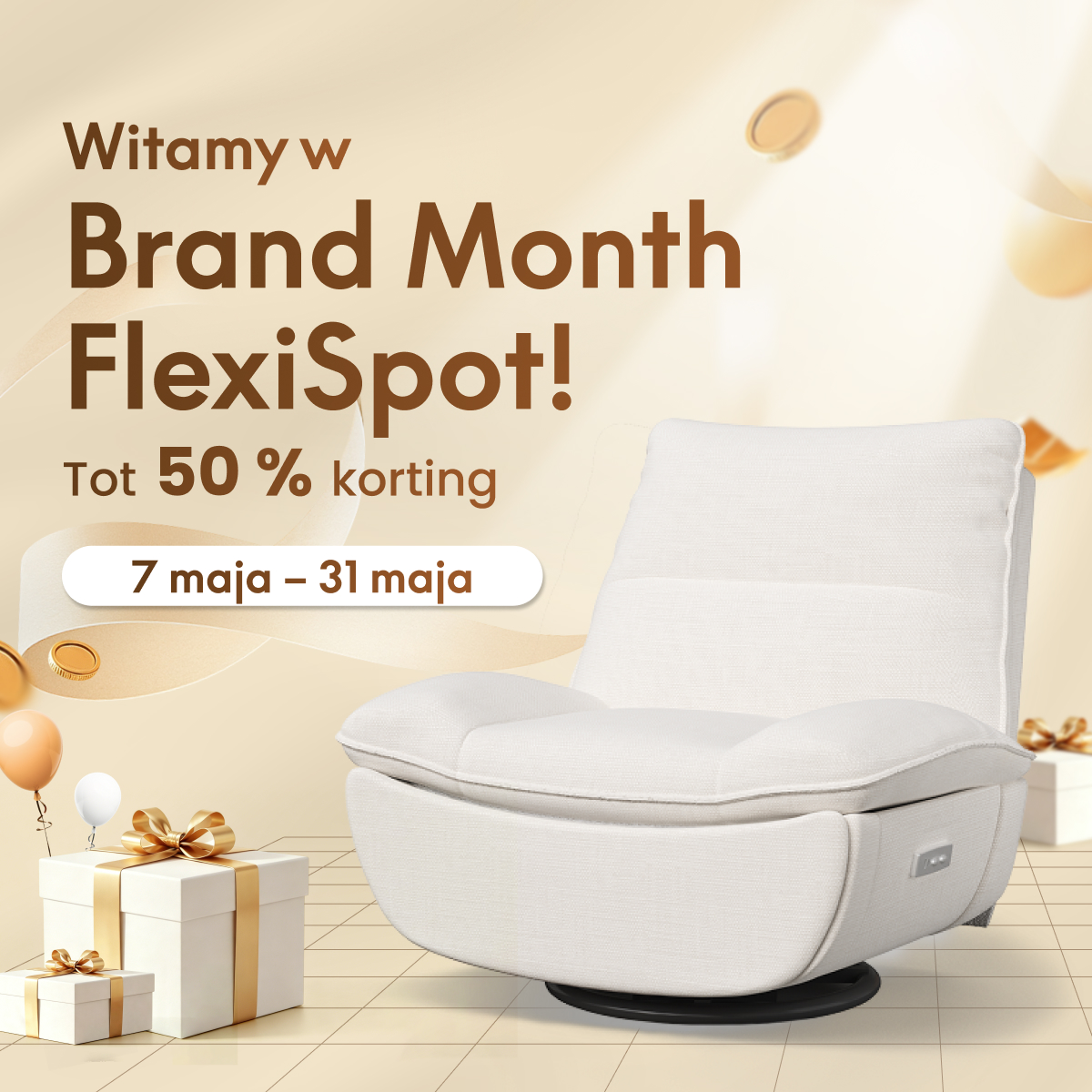 FlexiSpot pl Facebook ad: Miesiąc Marki FlexiSpot: Do -50% na bestsellery!