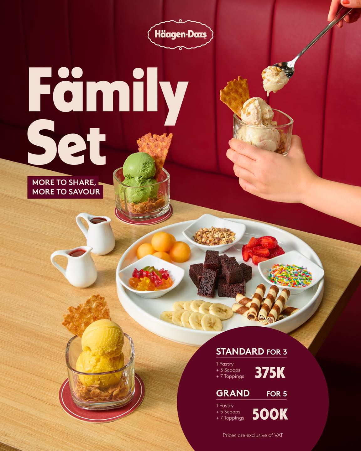 Häagen-Dazs Vietnam Facebook ad: 𝗙𝗔𝗠𝗜𝗟𝗬 𝗦𝗘𝗧 - 𝗠𝗼𝗿𝗲 𝘁𝗼 𝘀𝗵𝗮𝗿𝗲, 𝗺𝗼𝗿𝗲…