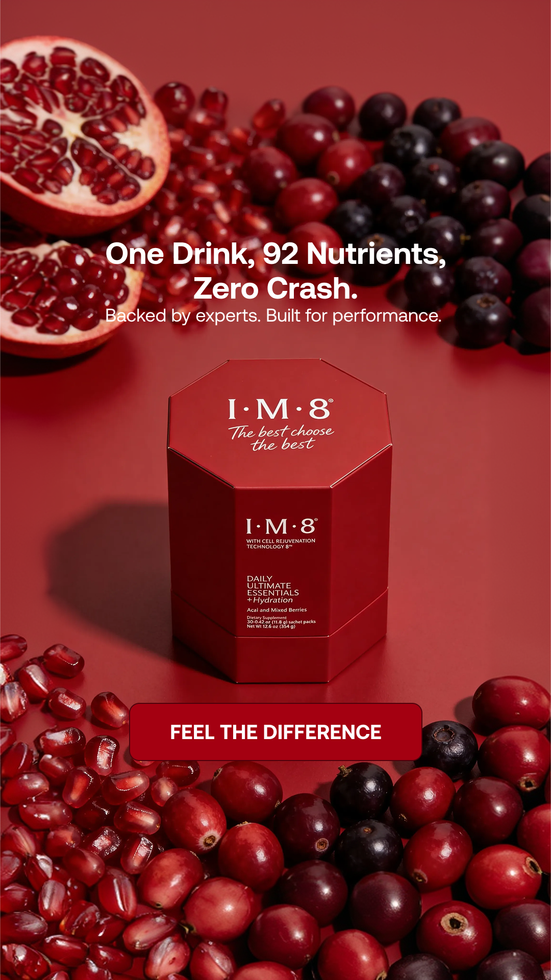 IM8 Facebook ad: One Scoop. 16 Supplements. Zero Guesswork.