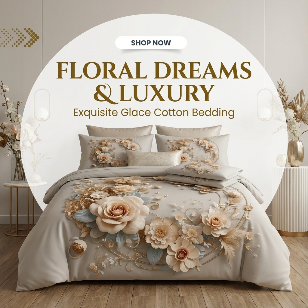 Loometry Mart Facebook ad: Shop Beautiful Multicolor Glace Cotton Bedsheet Set Now!