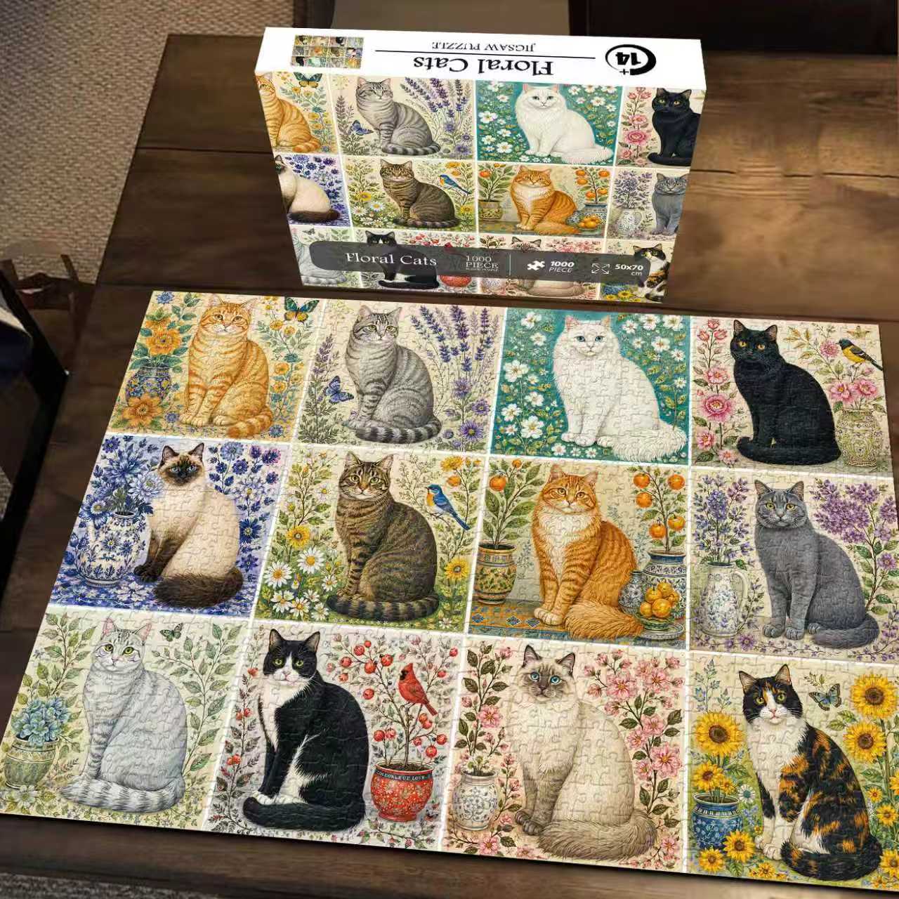 Fun-Puzzle Facebook ad: Floral Cats Jigsaw Puzzle 1000 Pieces