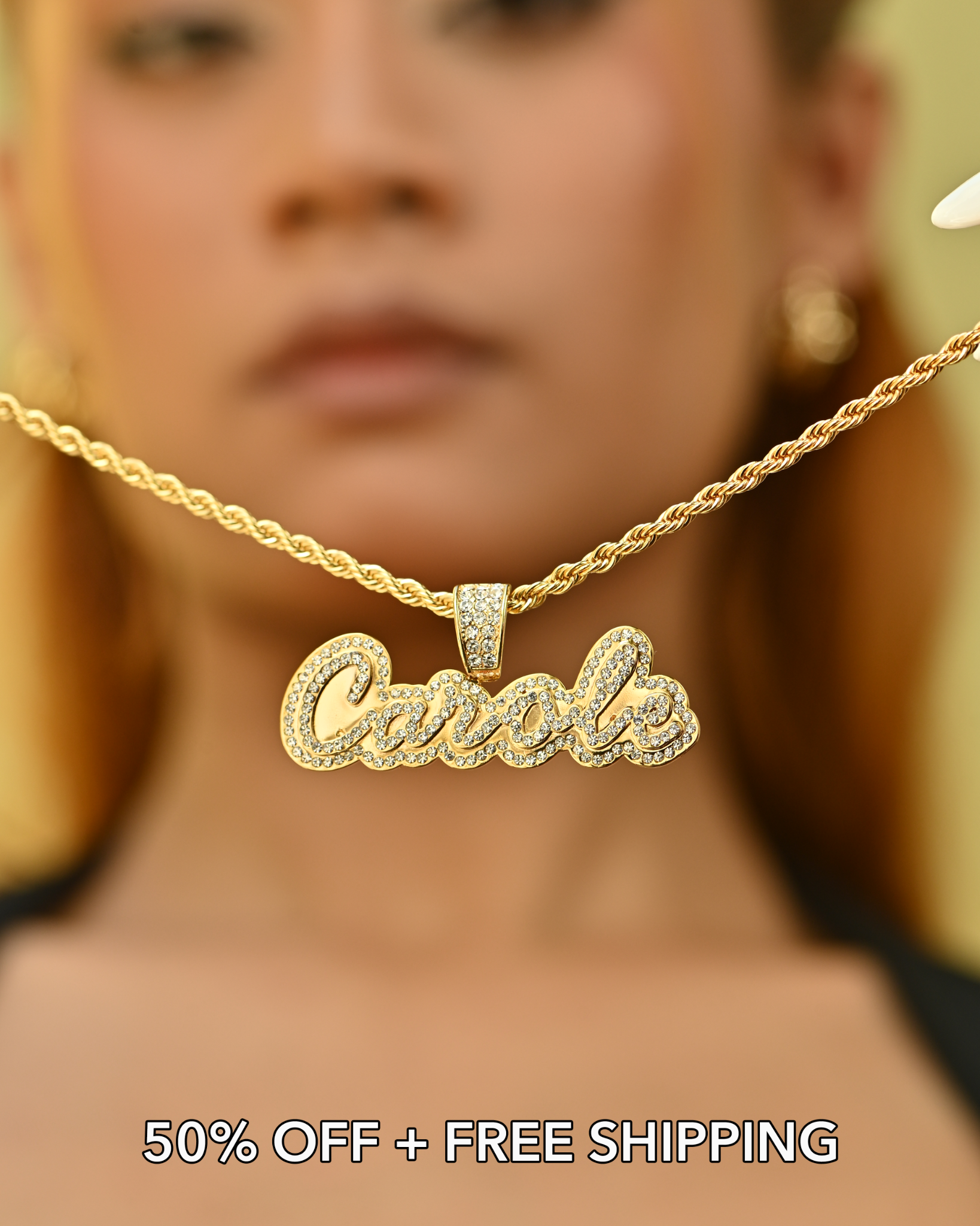 Beceff Facebook ad: Sparkling Name Necklace