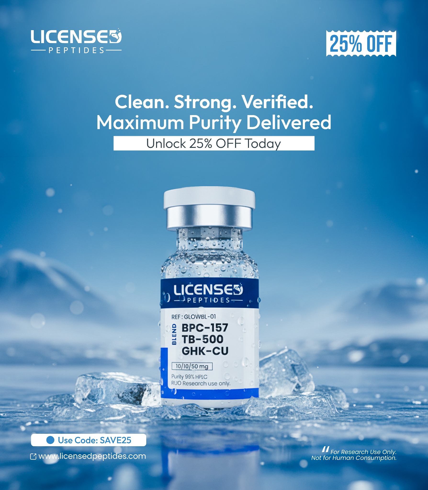 LicensedPeptides.com Facebook ad: Take 25% Off Today