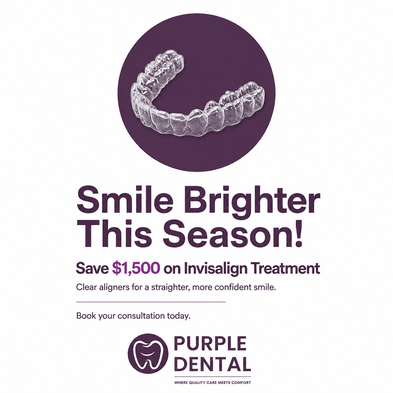 Purple Dental Facebook ad: Glastonbury, Save $1,500 on Invisalign