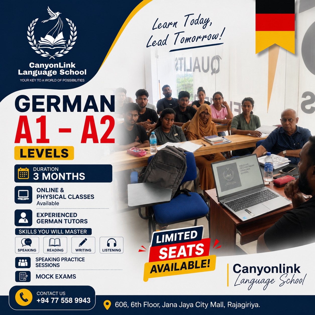 CanyonLink Language School Facebook ad: Germany යන්න හීන දැක්කා ඇති, දැන් ඒක සැබෑ…