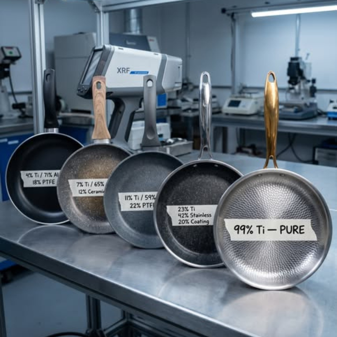 The Kitchen Journal Facebook ad: 5 'titanium' pans. 1 was real.