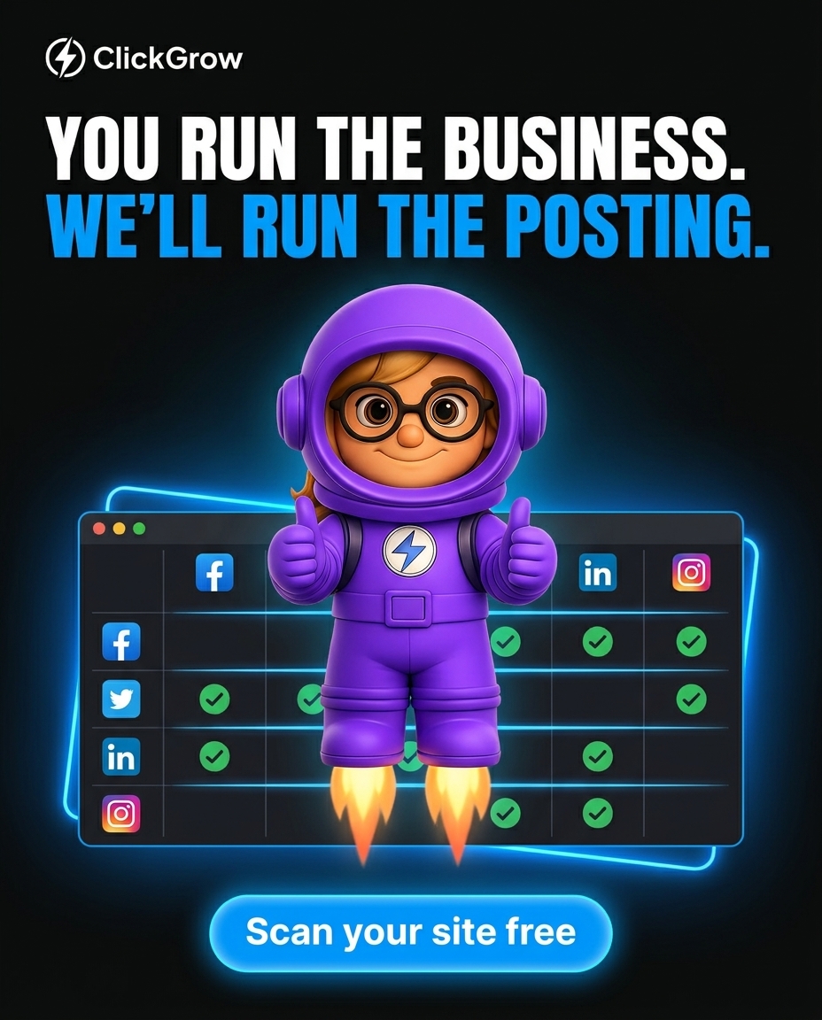 ClickGrow AI Facebook ad: You Run It. We'll Post It.
