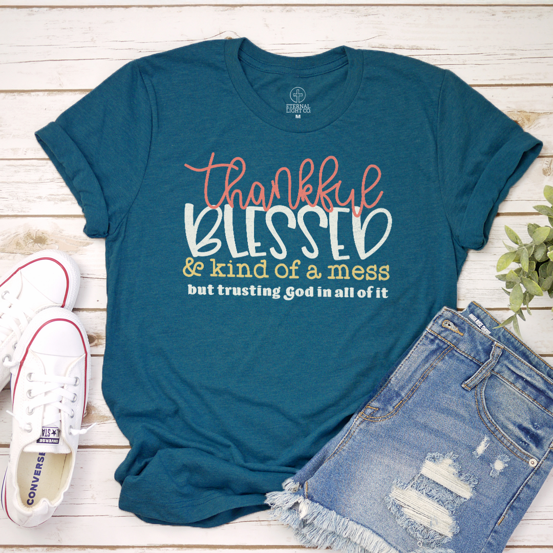 Eternal Light Co. Facebook ad: FREE Thankful Blessed Mess Tee! Free today!