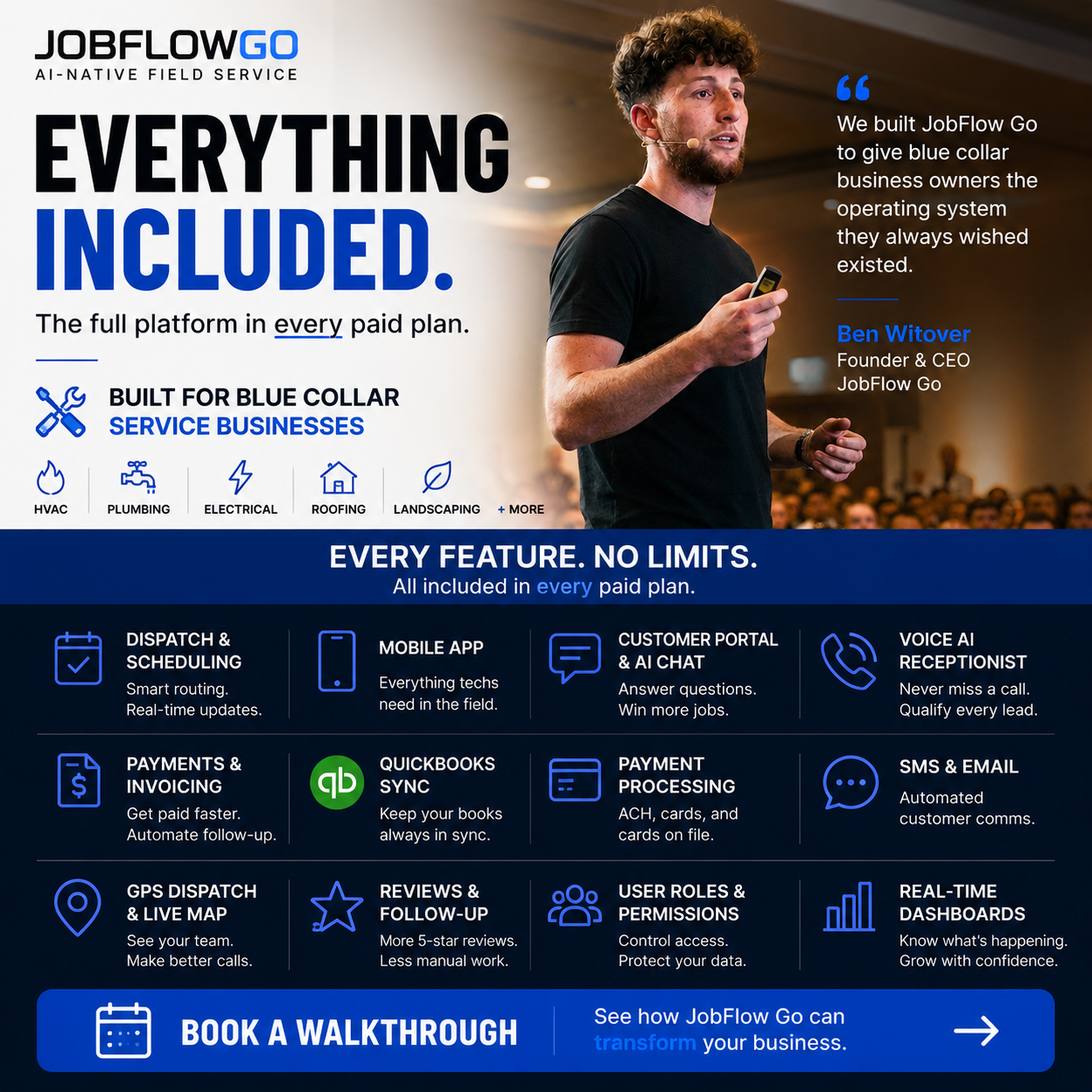 Jobflow Go Facebook ad: Book a JobFlowGo Walkthrough