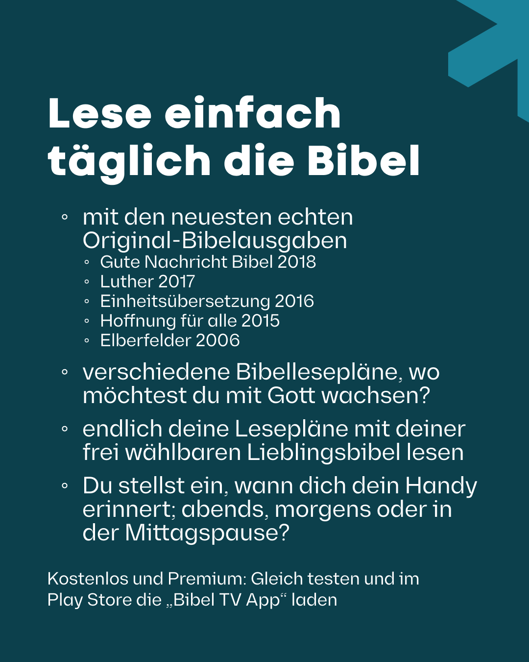 Bibel TV Facebook ad: Jetzt die Bibel App kostenlos herunterladen ->