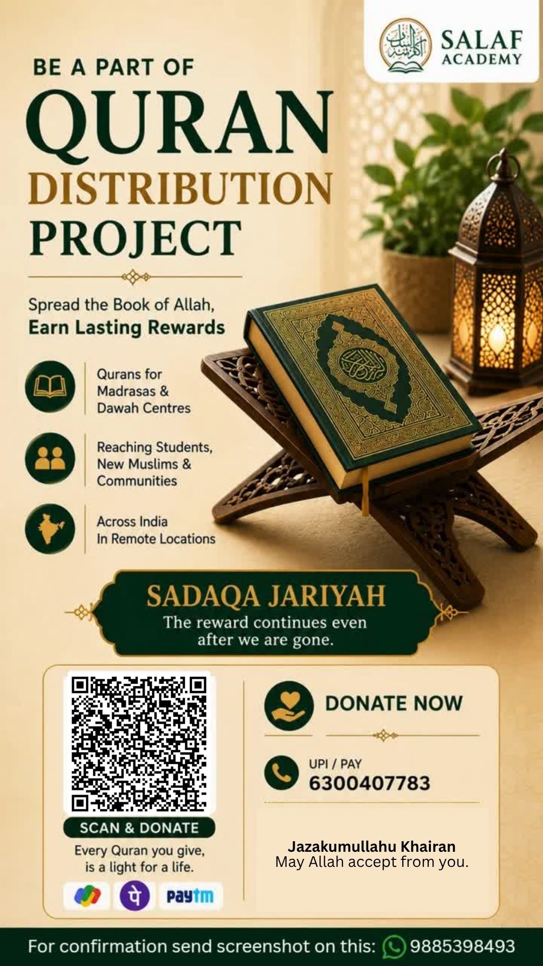 Salaf Academy Education Facebook ad: Gift a Quran, Change a Life