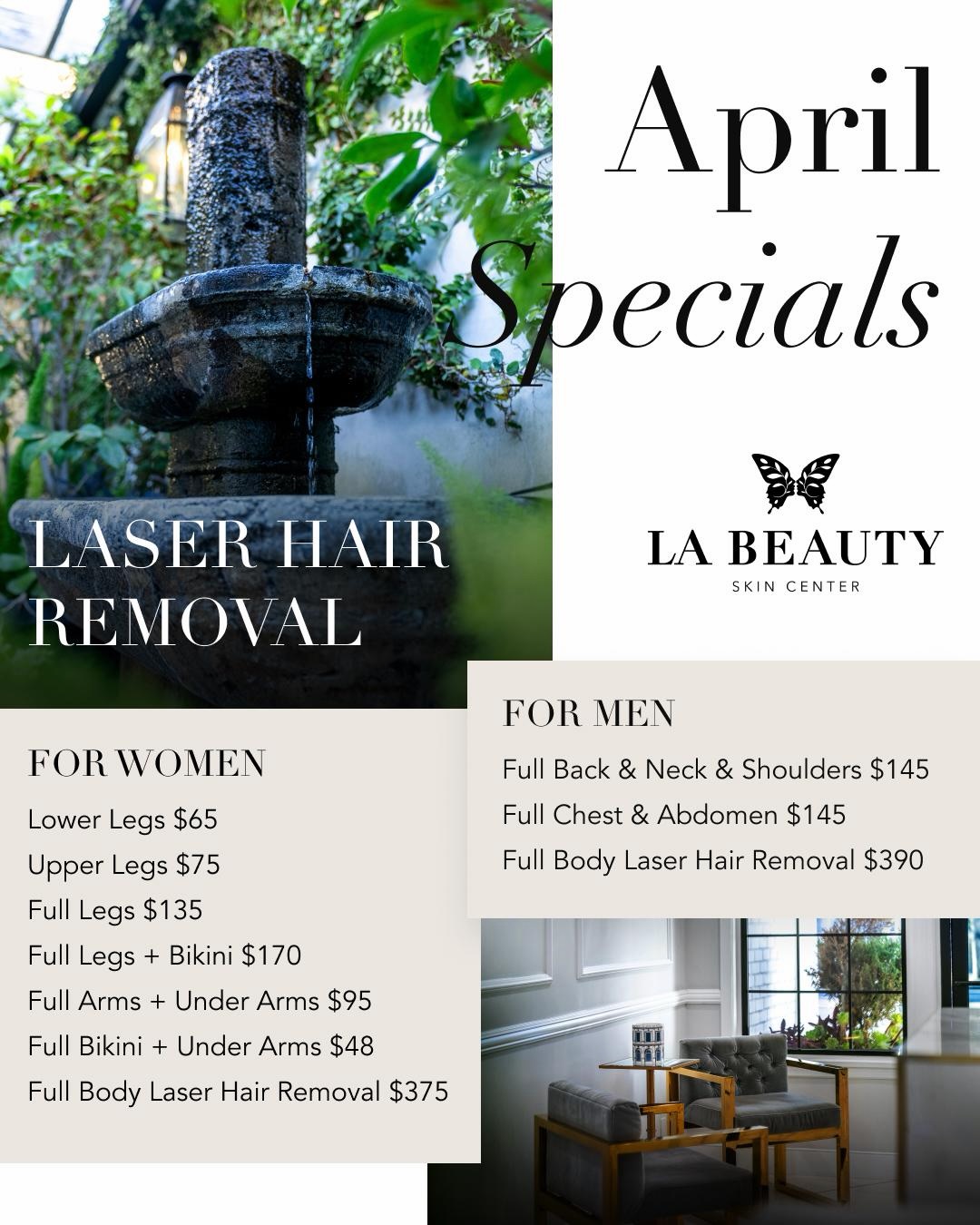 L.A. Beauty Skin Center Facebook ad: •APRIL SPECIALS •