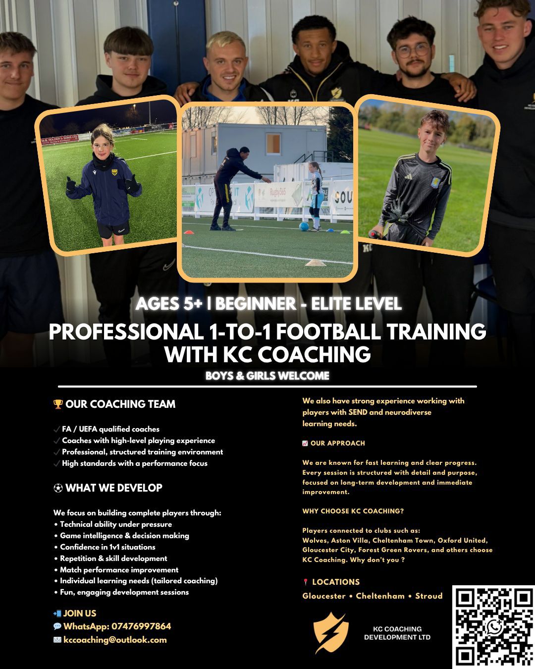 Kc coaching Facebook ad: PROFESSIONAL 1-TO-1 FOOTBALL TRAINING WITH KC COACHING