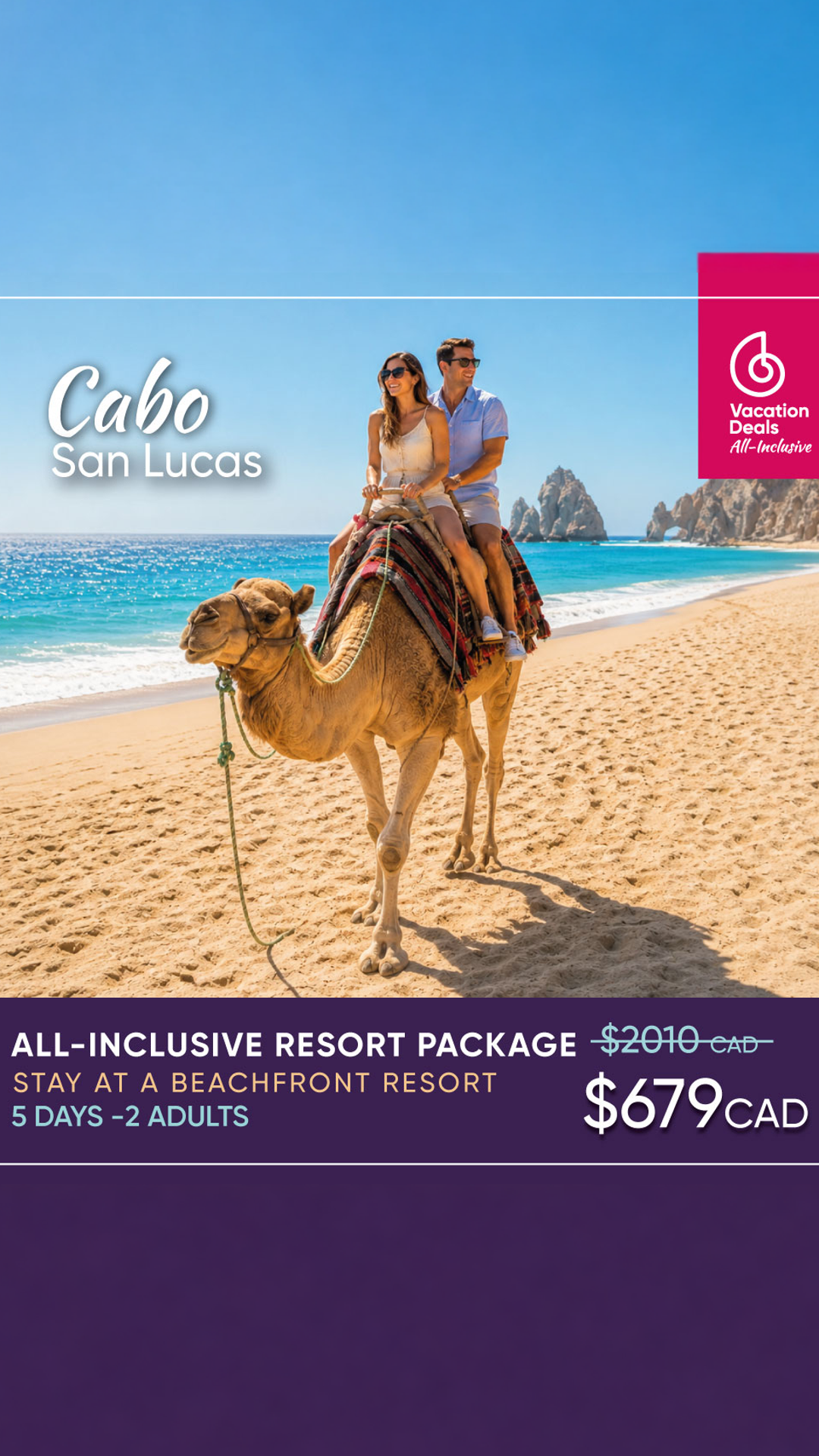 Vacation Deals All Inclusive Facebook ad: Save NOW & travel in the next 12 months.
