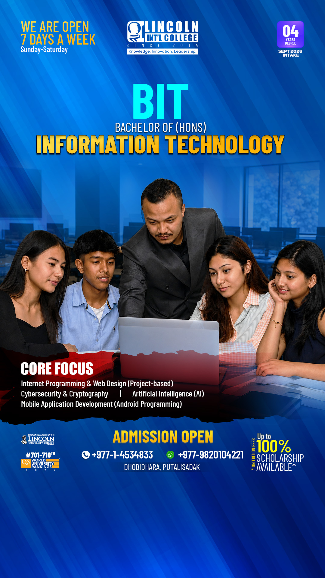 Lincoln International College Facebook ad: Admission Open for BIT 2026 Intake!