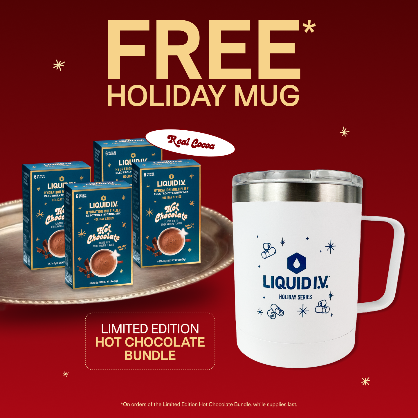 Liquid I.V. Facebook ad: FREE* Mug Gift with 4 Count Hot Cocoa