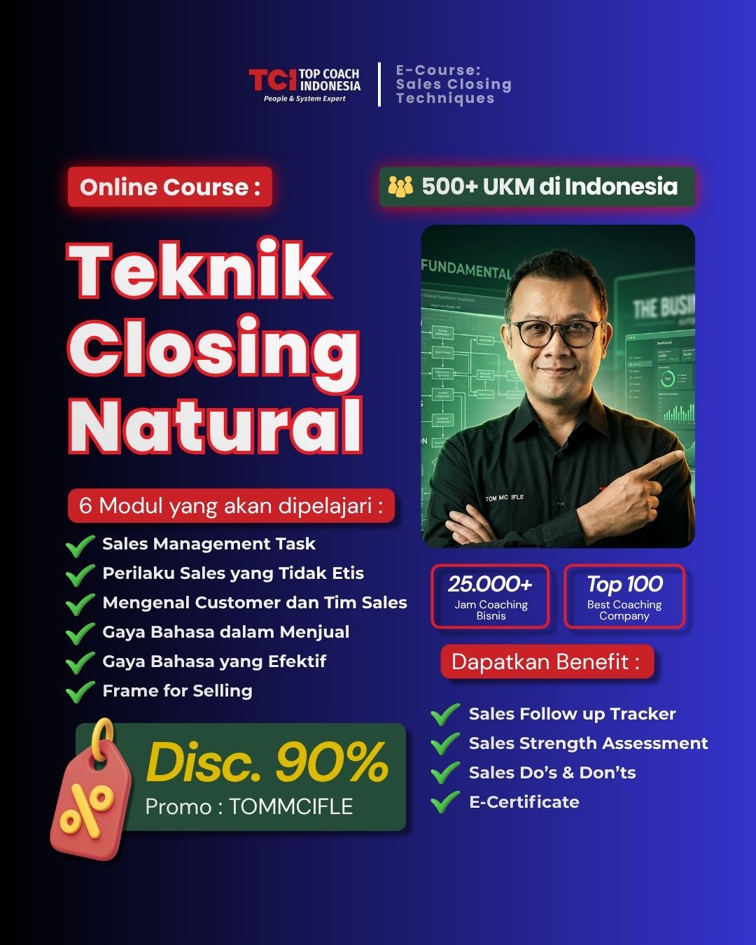 Tom MC Ifle Facebook ad: Kuasai 6 Modul Sales Closing