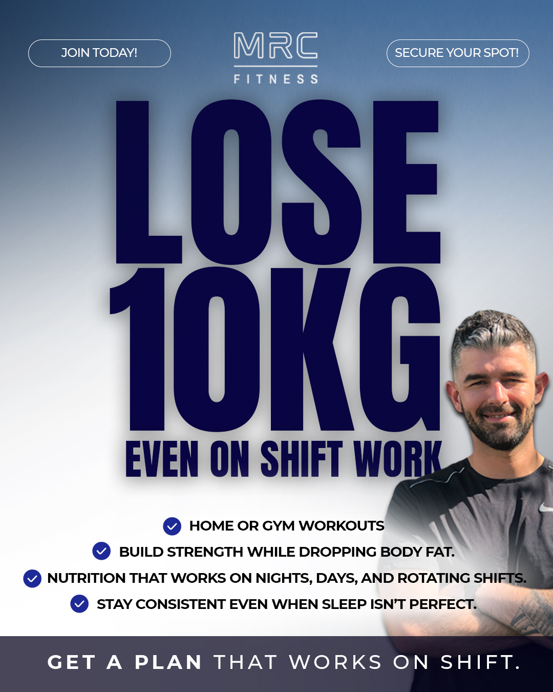 MRC Fitness Facebook ad: LOSE 10KG - EVEN ON SHIFT WORK