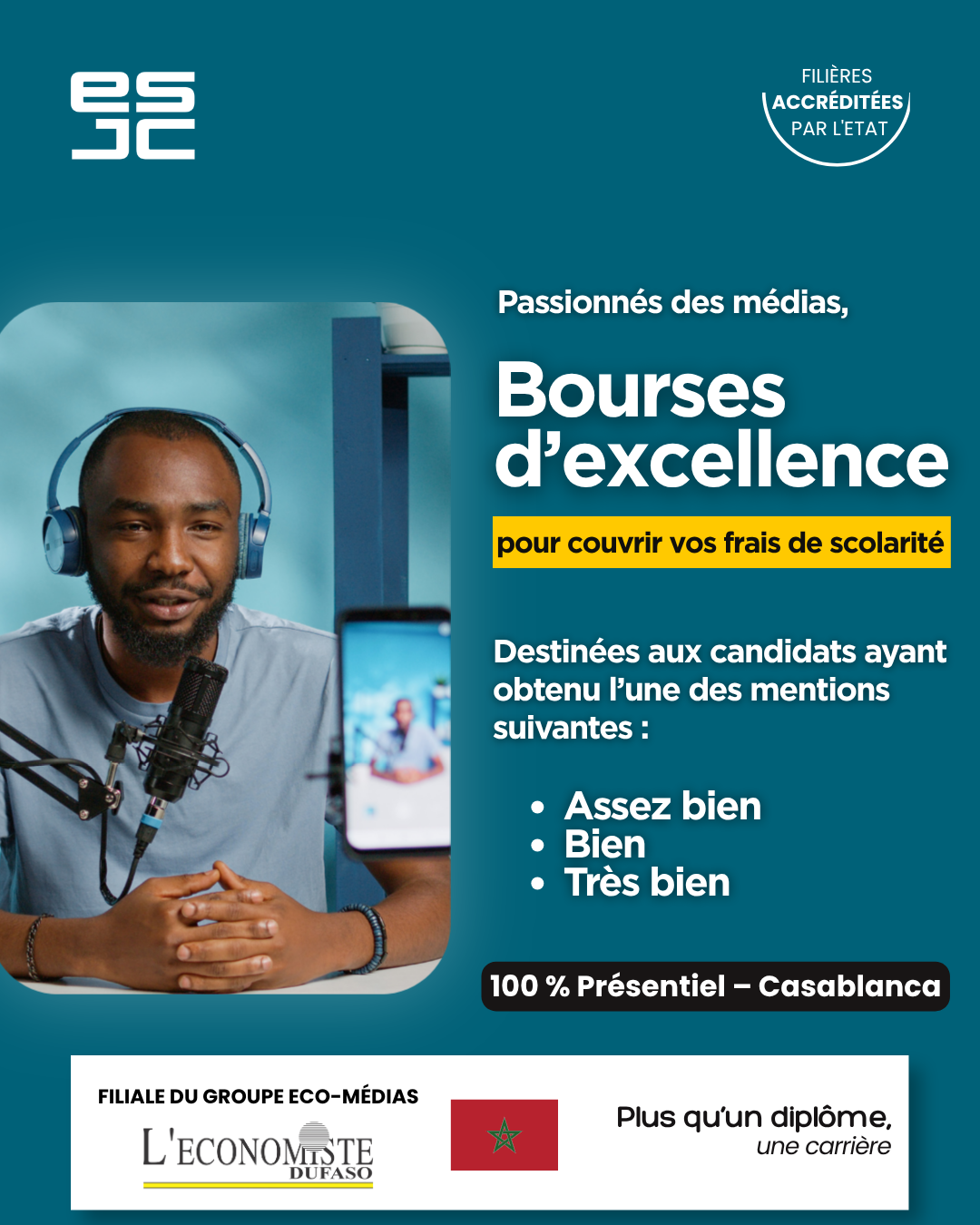 ESJC: Ecole Supérieure de Journalisme et de Communication de Casablanca Facebook ad: Étudiez au Maroc avec une bourse