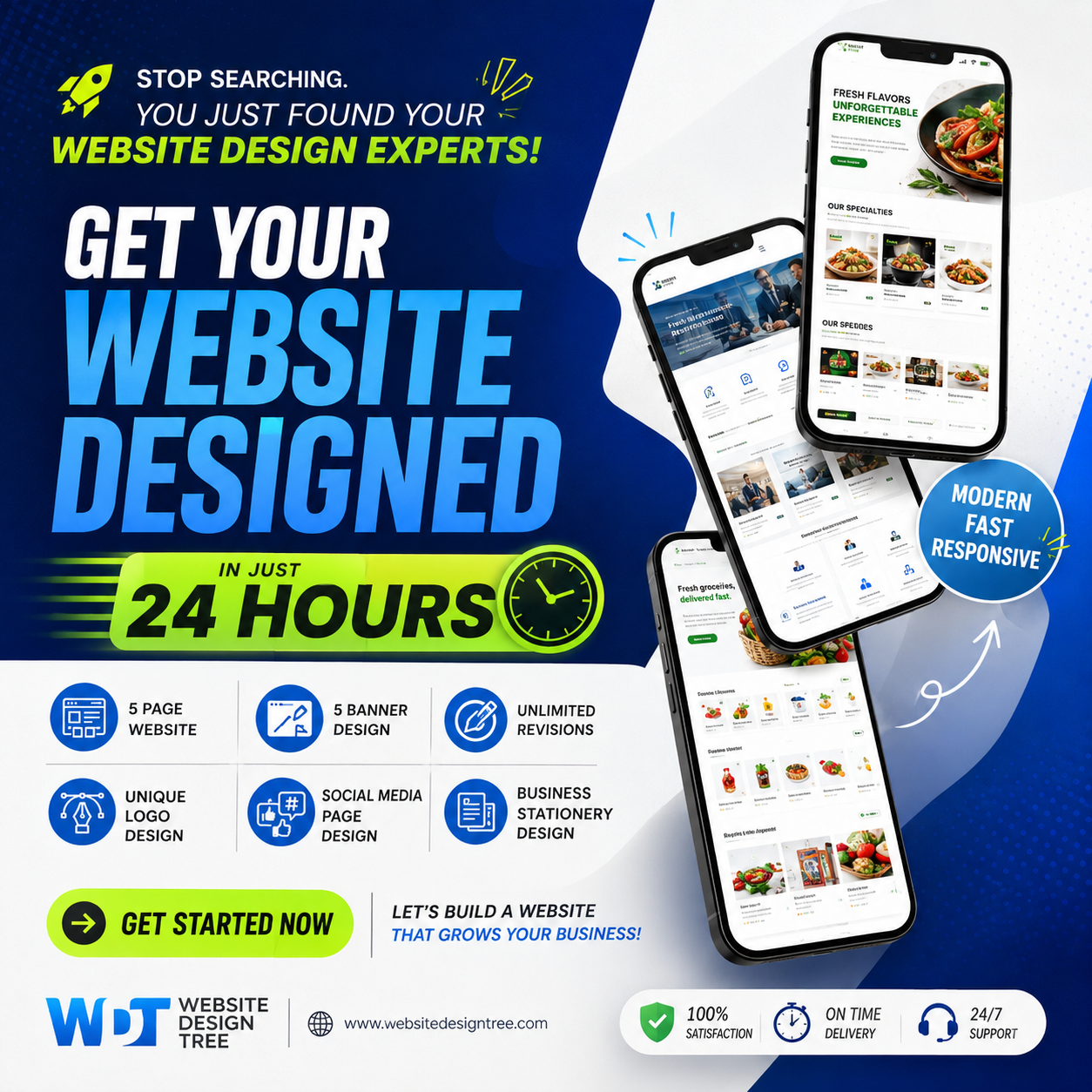 Website Design Tree Facebook ad: Get Your Website In 24 Hours!
