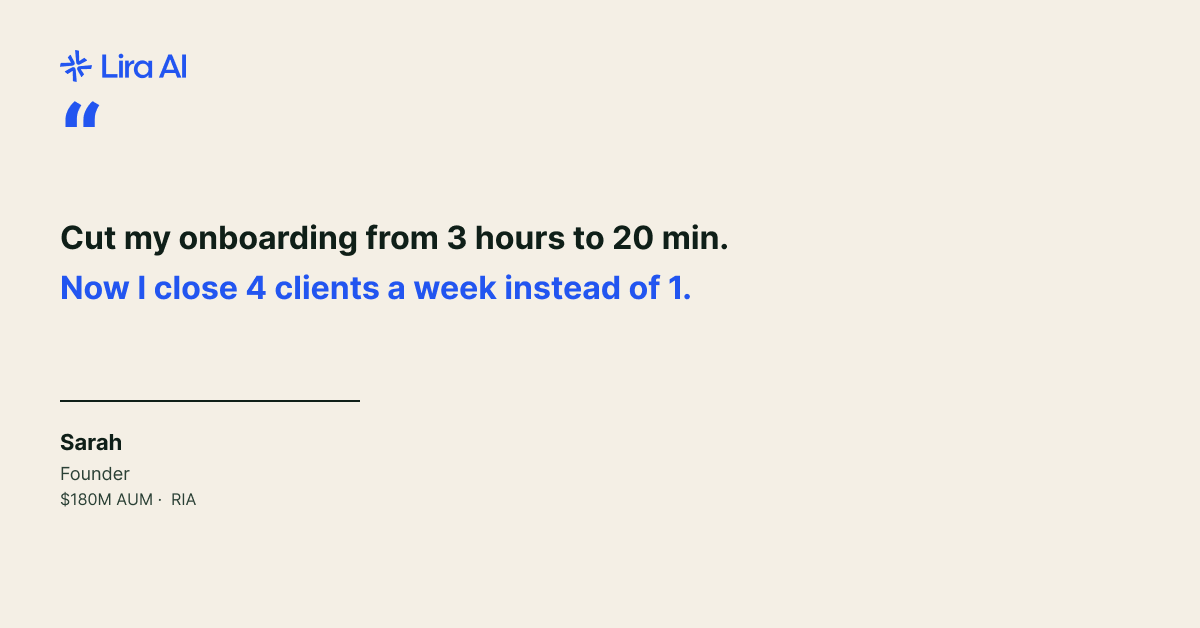 Lira AI Facebook ad: Automate your advisory workflows. Zero migration required.