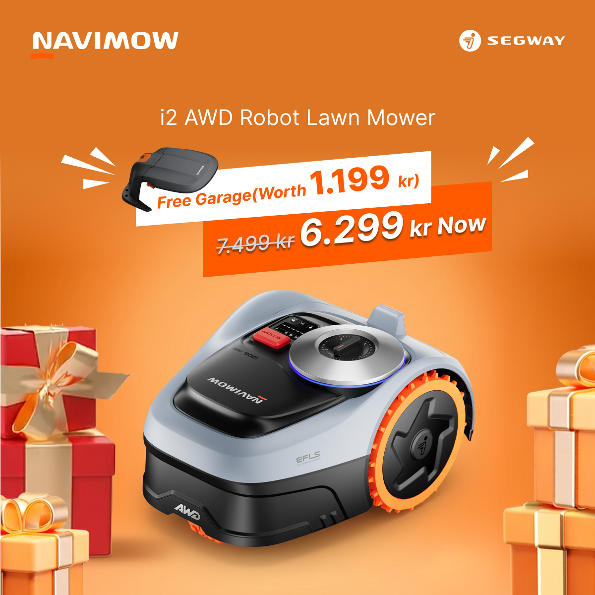 Segway Navimow Nordics Facebook ad: Navimow i2 AWD | 1200 kr OFF + FREE Garage