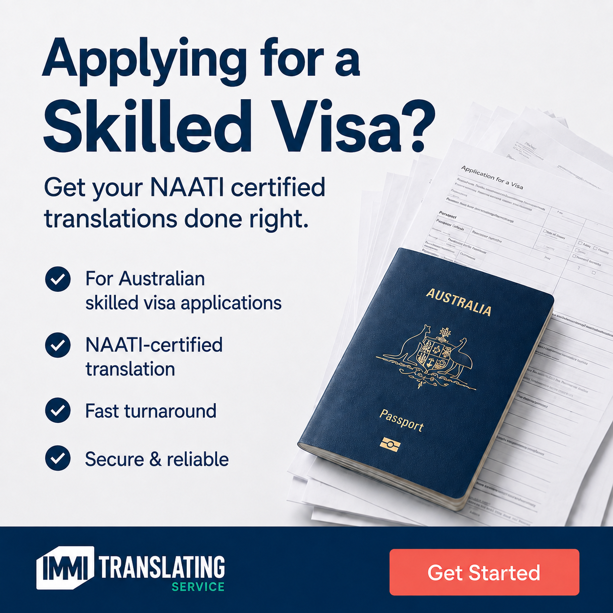 Immi Translating Service Facebook ad: NAATI Translation for Skilled Visa Applications