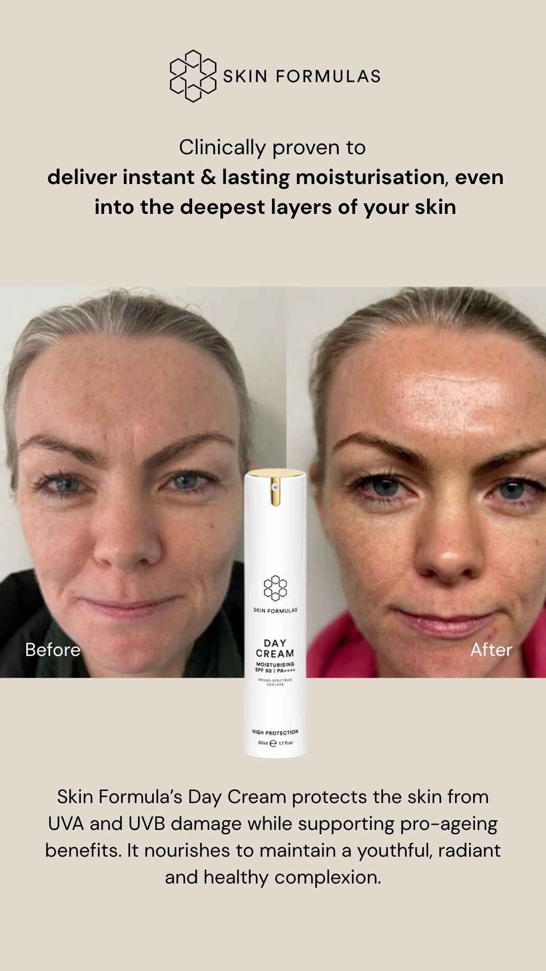Skin Formulas Facebook ad: A daily moisturising shield