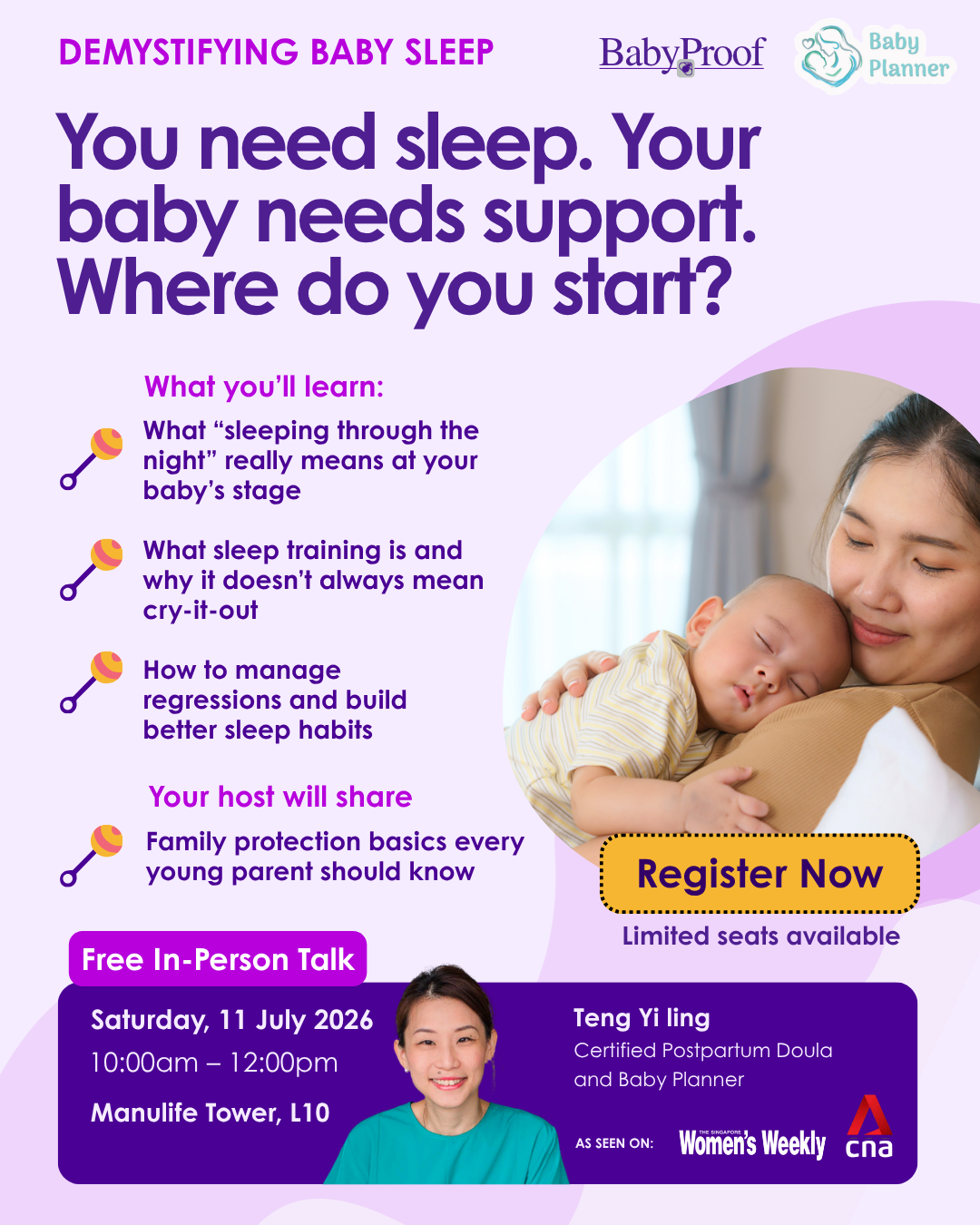 Superseed Live Events Facebook ad: Free Talk: Demystifying Baby Sleep