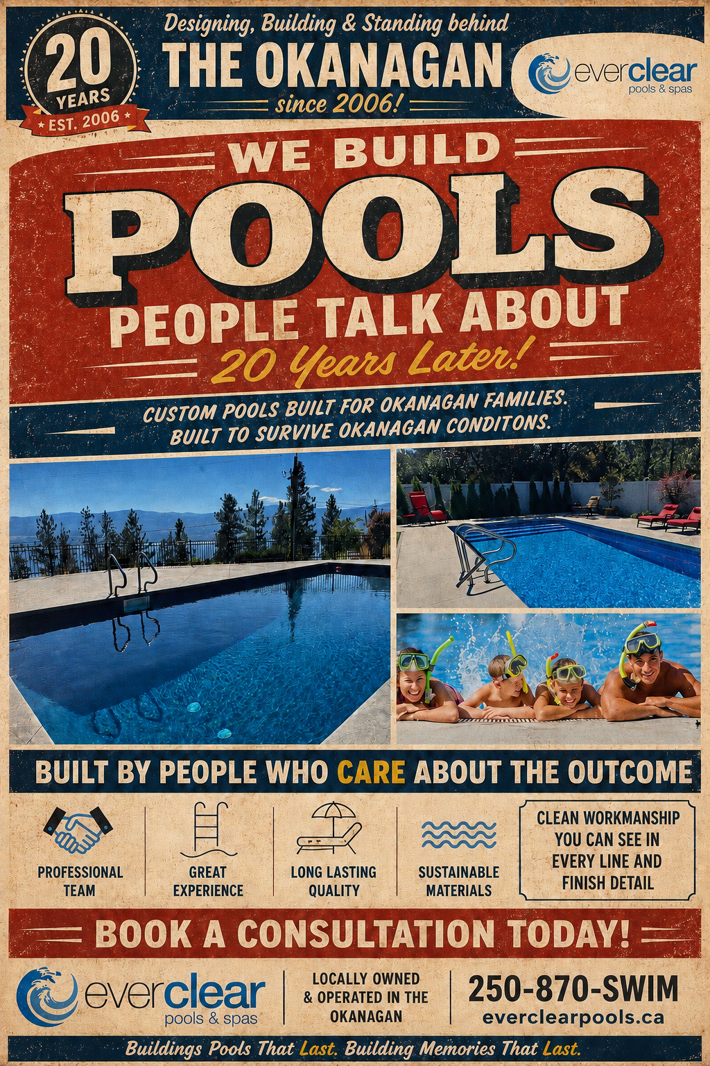 Everclear Pools and Spas Ltd. Facebook ad: FREE Pool Planning Risk Checklist