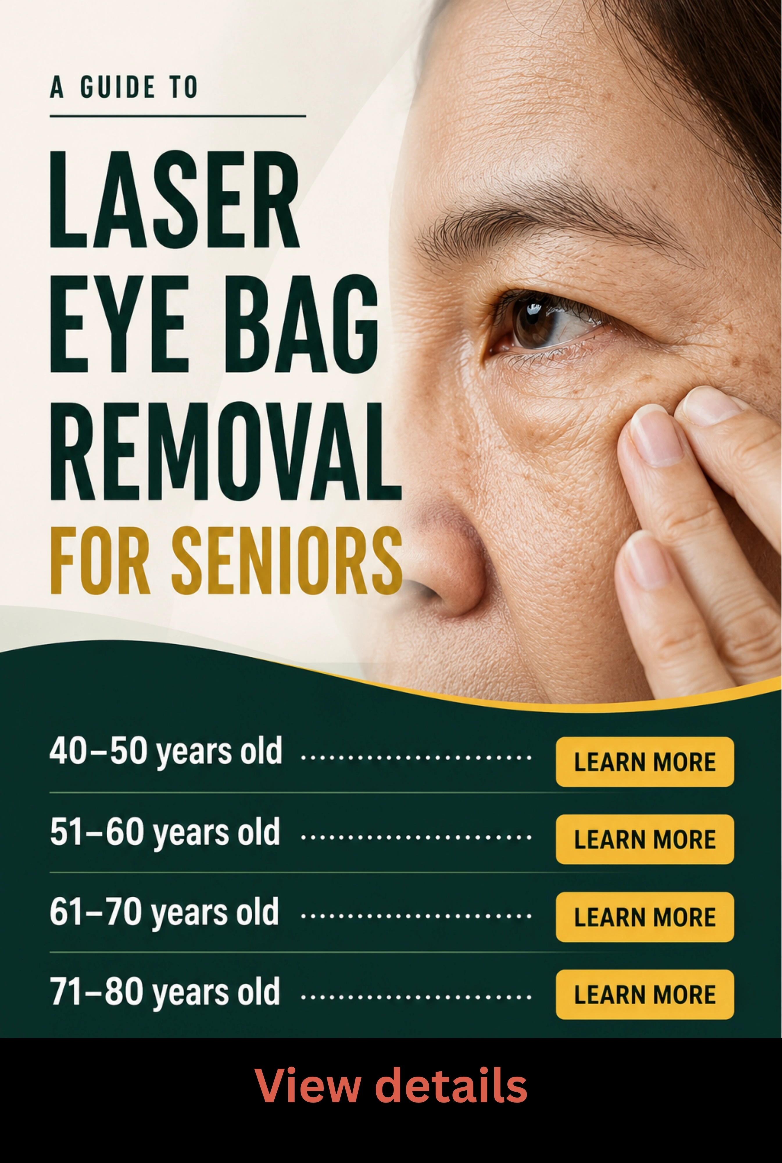 Information Window Facebook ad: Laser Eye Bag Removal for Seniors