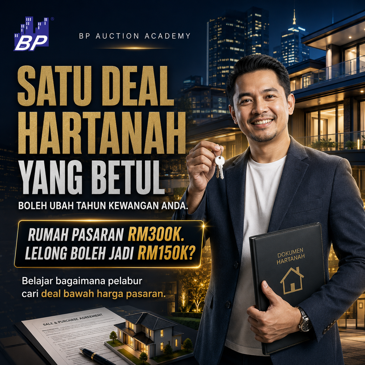 BP Group Malaysia Facebook ad: Harta Lelong! Kursus Strategi Pelaburan