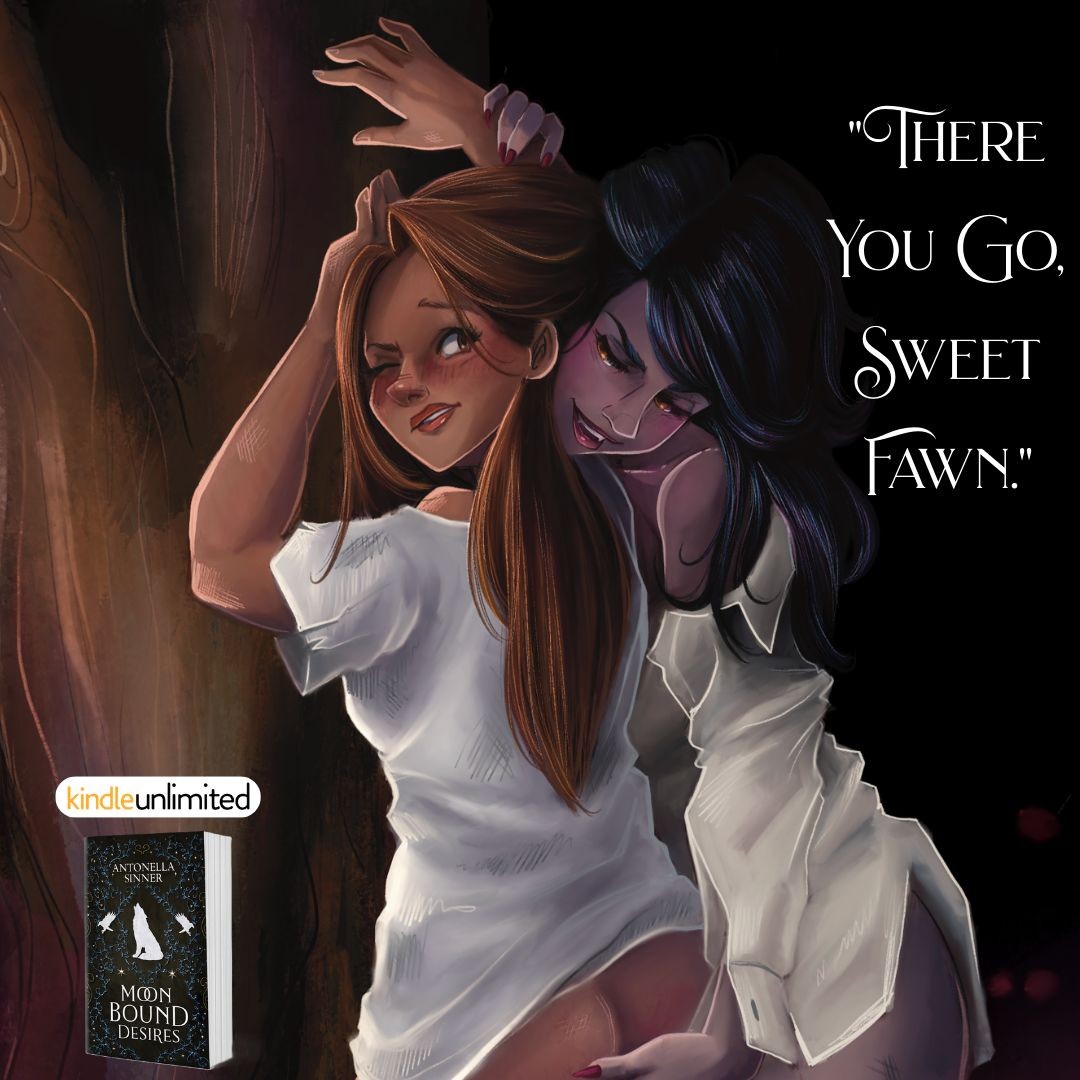 Author Antonella Sinner Facebook ad: Moon Bound Desires: A Sapphic Dark Fantasy Romance Prequel…