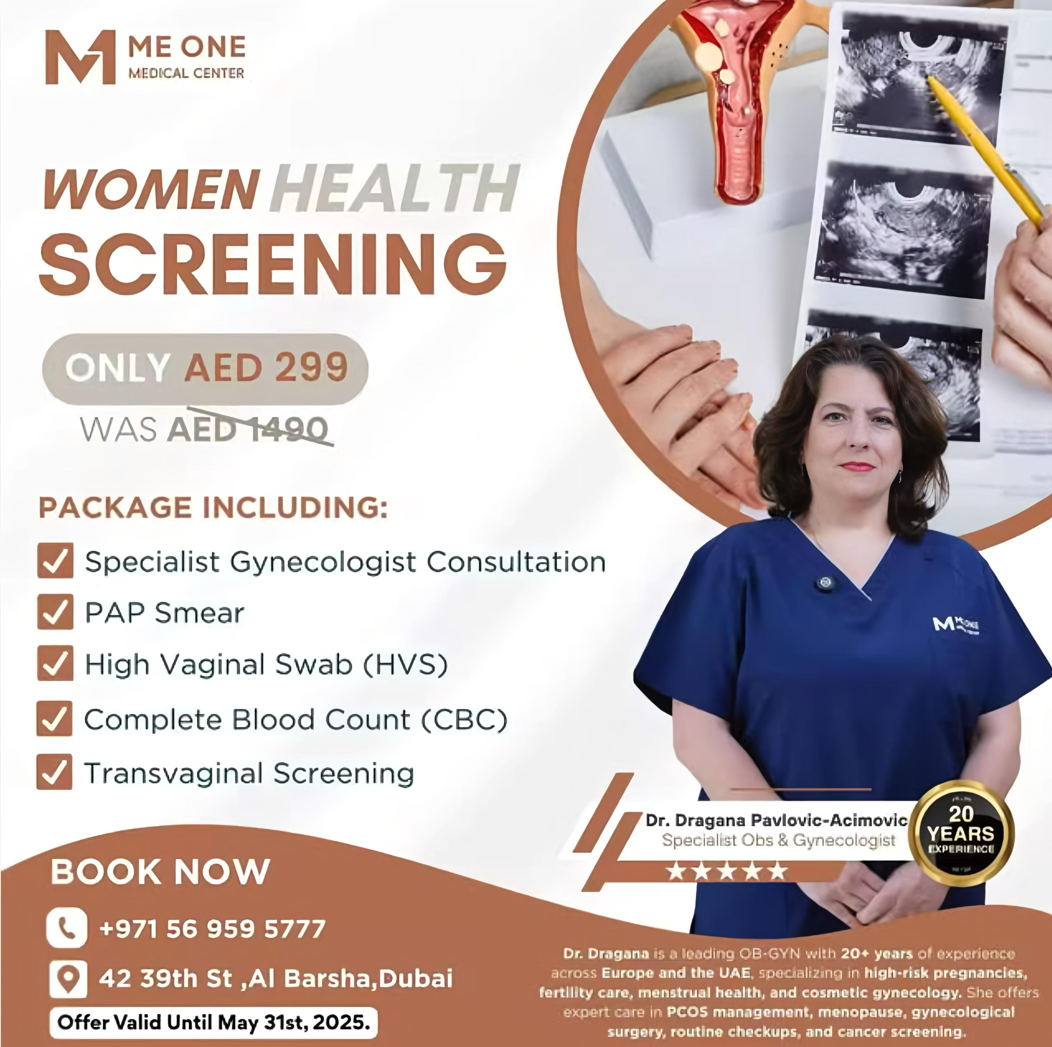 Me One Medical Center Facebook ad: Dubai’s #1 Women’s Checkup - Now Just Dubai’s #1 Women’s…