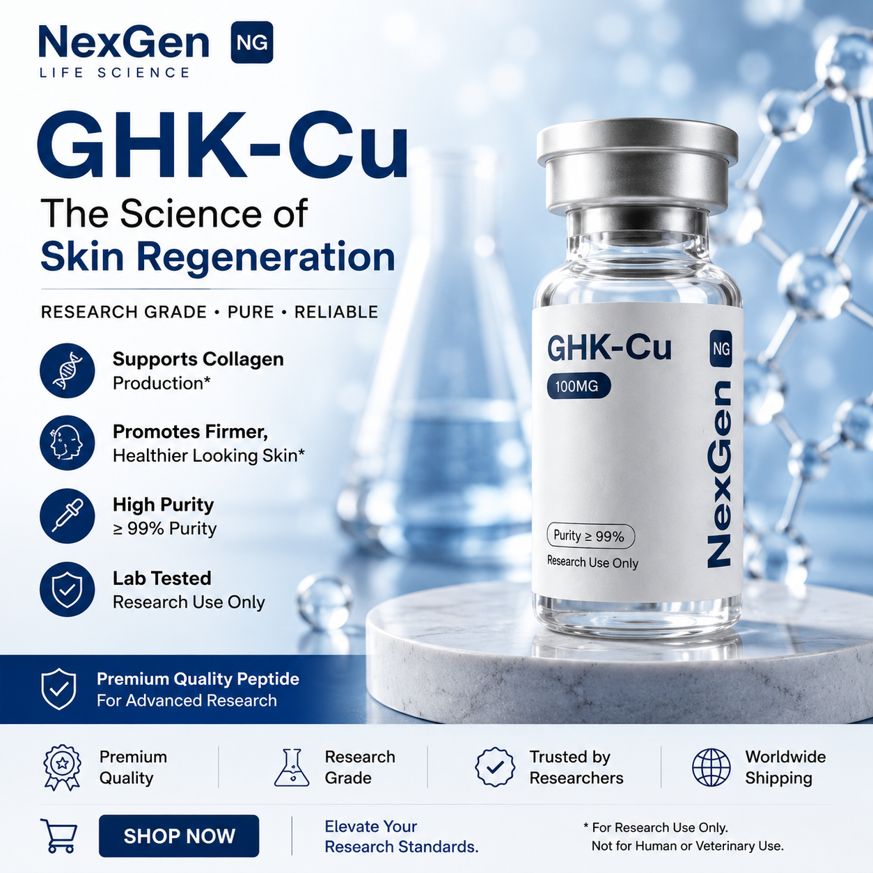 NexGen Life Sciences Facebook ad: Premium GHK-Cu 100mg | ≥99% Purity