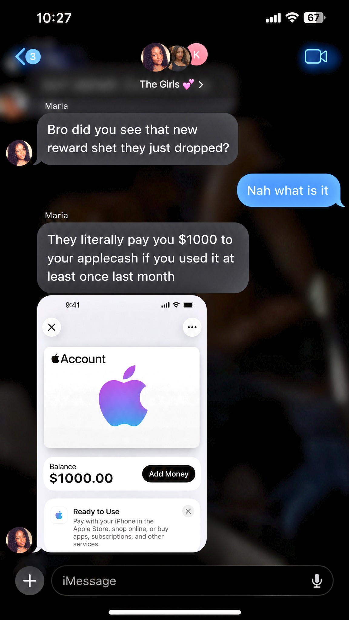 Katharina Leitner Facebook ad: $1,000 Apple Cash Credit