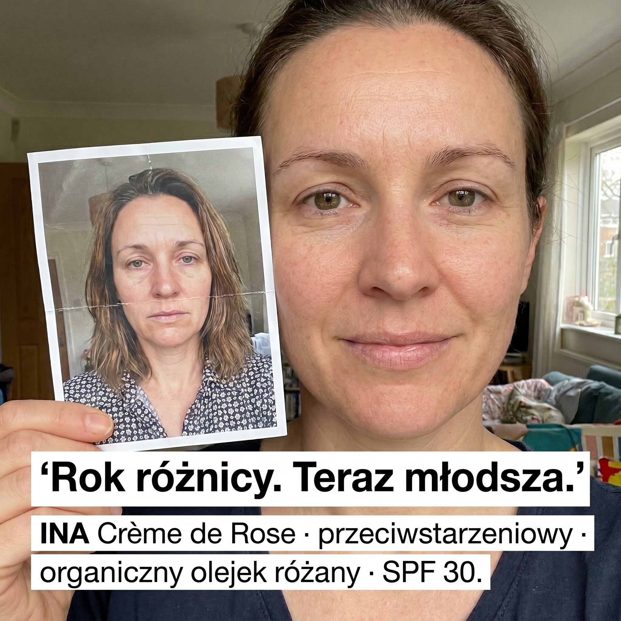 InaEssentials.PL - Rodzinne Kosmetyki Organiczne Facebook ad: Rok różnicy. Dziś wyglądasz młodziej